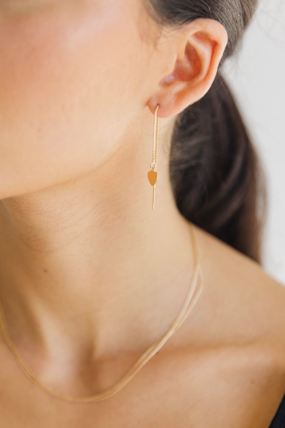 Elegant Gold Heart Thread Chain Earrings for Women - Perfect for Valentine's Day Gifts & Romantic Date Nights