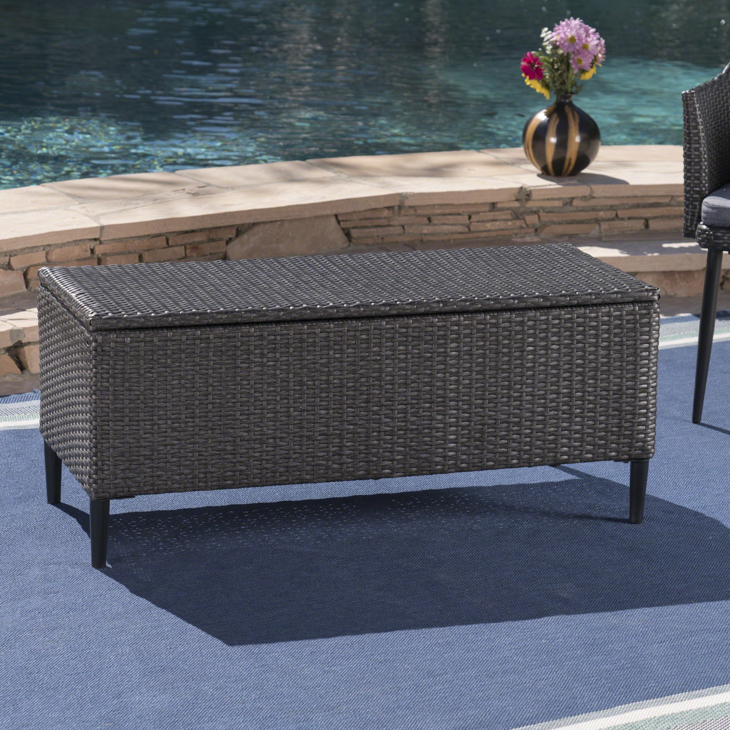 Christopher Knight Home Rupert Outdoor Wicker Storage Unit with Lid - Weather-Resistant Grey Patio Furniture Organizer for Cushions, Toys & Garden Tools | Perfect for Backyard, Deck & Poolside Storage