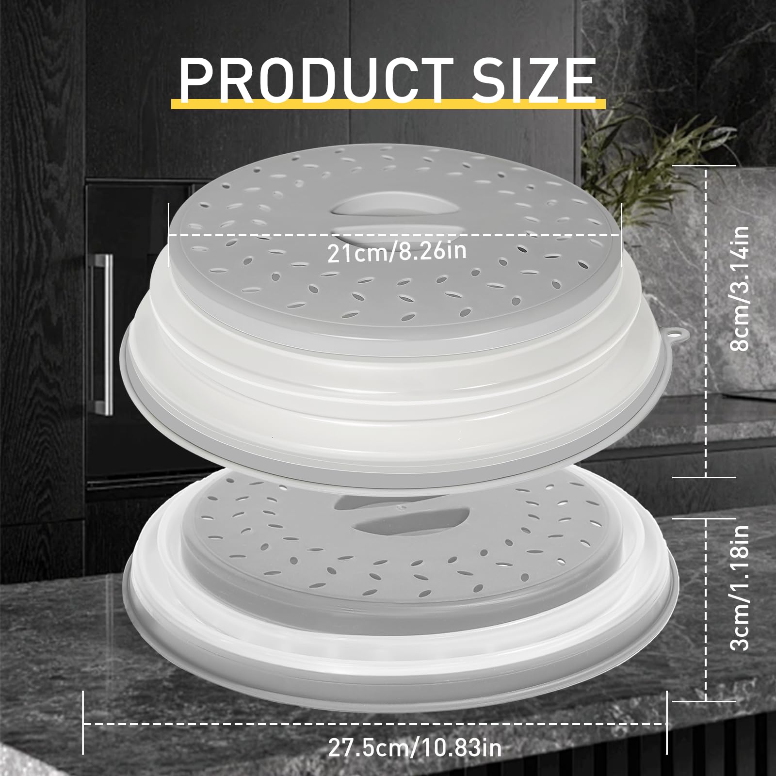 Collapsible Microwave Splatter Cover with Ventilation - BPA-Free Microwave Splatter Guard for Plates, Bowls & Dishes | Multi-Functional Kitchen Gadget for Vegetables & Fruits | Space-Saving Design with Hook Hole (Grey) - Perfect for Meal Prep & Quick Reheating