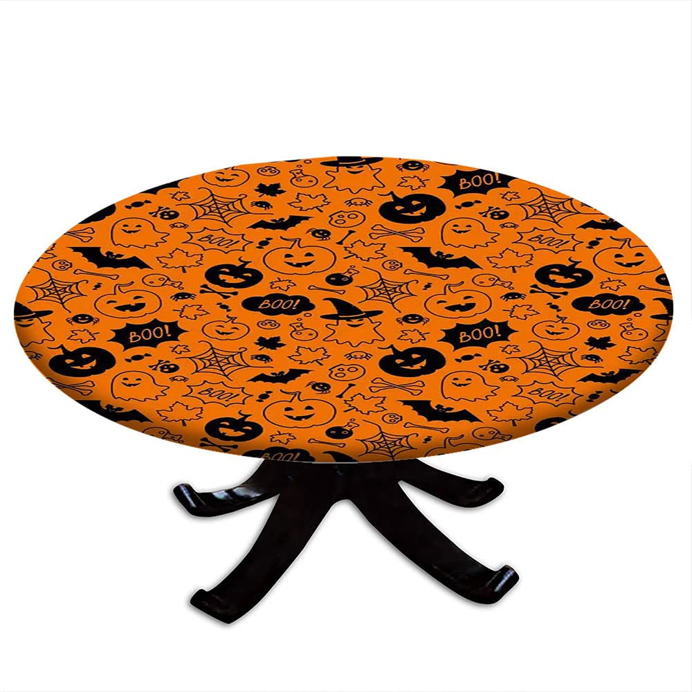 **Halloween Round Tablecloth with Elastic Edge - 3D Printed Halloween Pattern - Fits 56