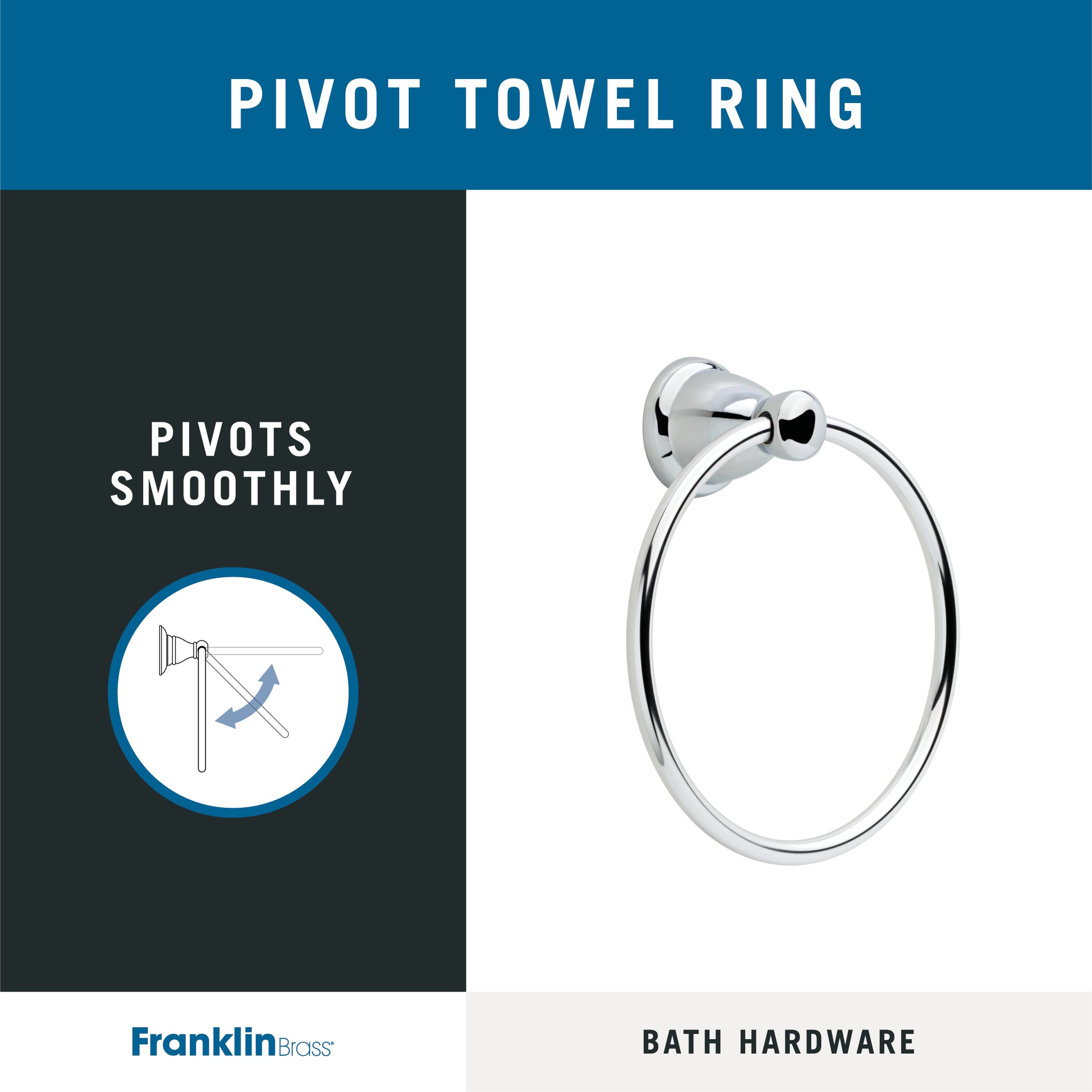 Franklin Brass Kinla 1-Pack Polished Chrome Wall Mounted Towel Ring Holder - Round Bathroom & Kitchen Towel Hanger for Hand & Bath Towels - Perfect for Modern Bathroom Accessories & Kitchen Decor