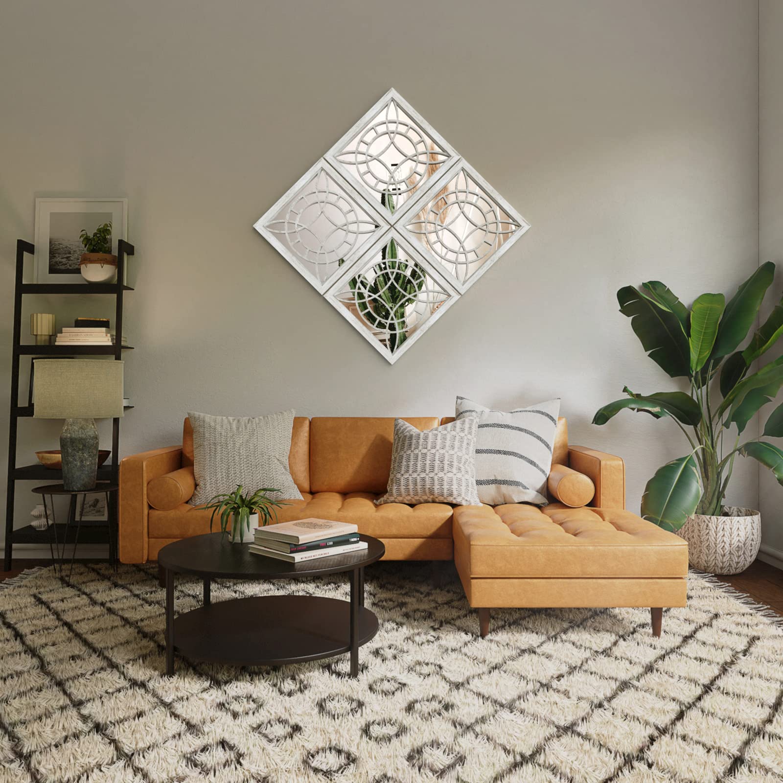 Square Mirror Wall Decor 4PCS - Farmhouse Entryway Mirrors for Living Room, Kitchen & Bathroom (12”x12”)