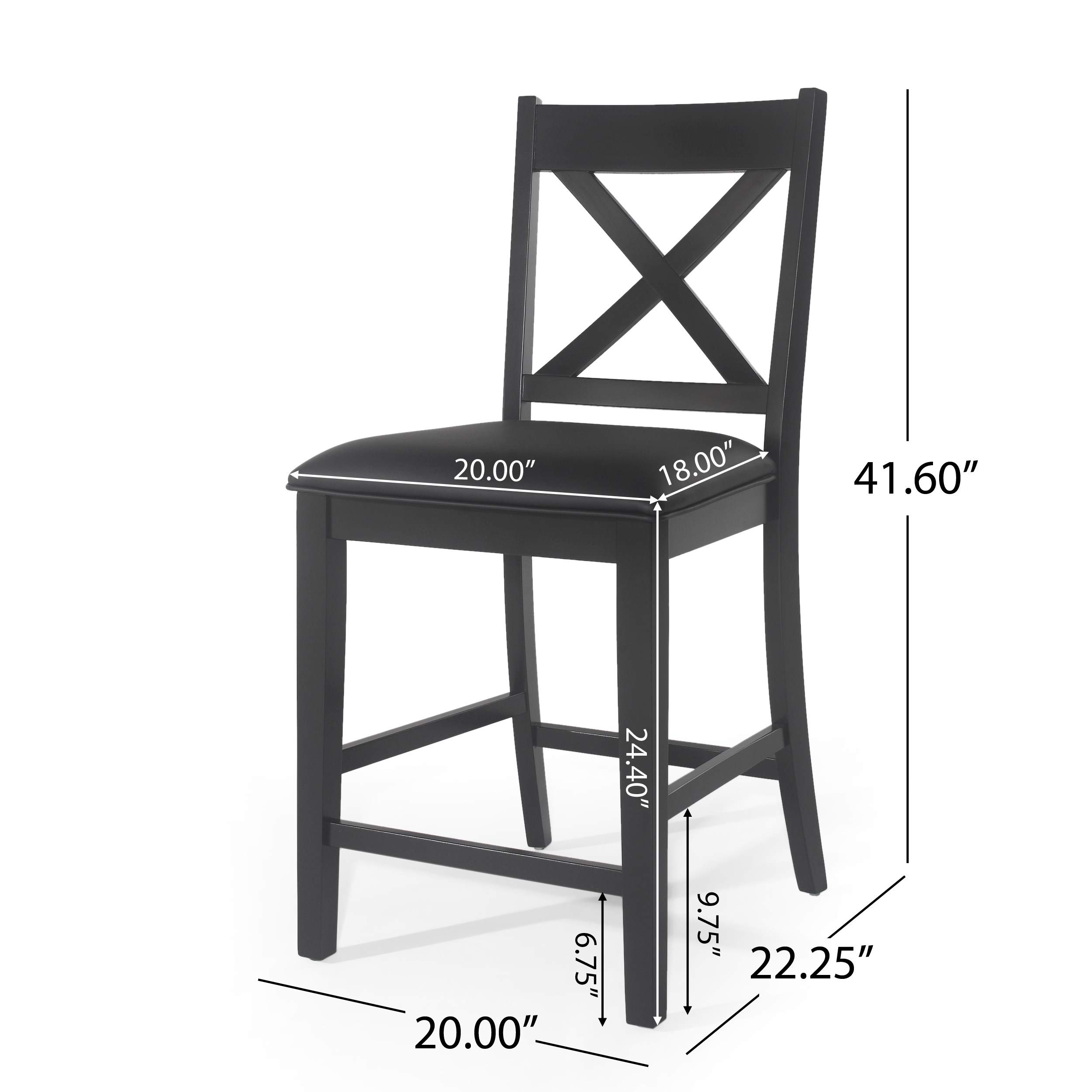 Christopher Knight Home Emory Counter Stool Set of 2, Black Bar Stools for Kitchen Island, Breakfast Nook & Home Bar - Modern Counter Height Stools with Metal Frame