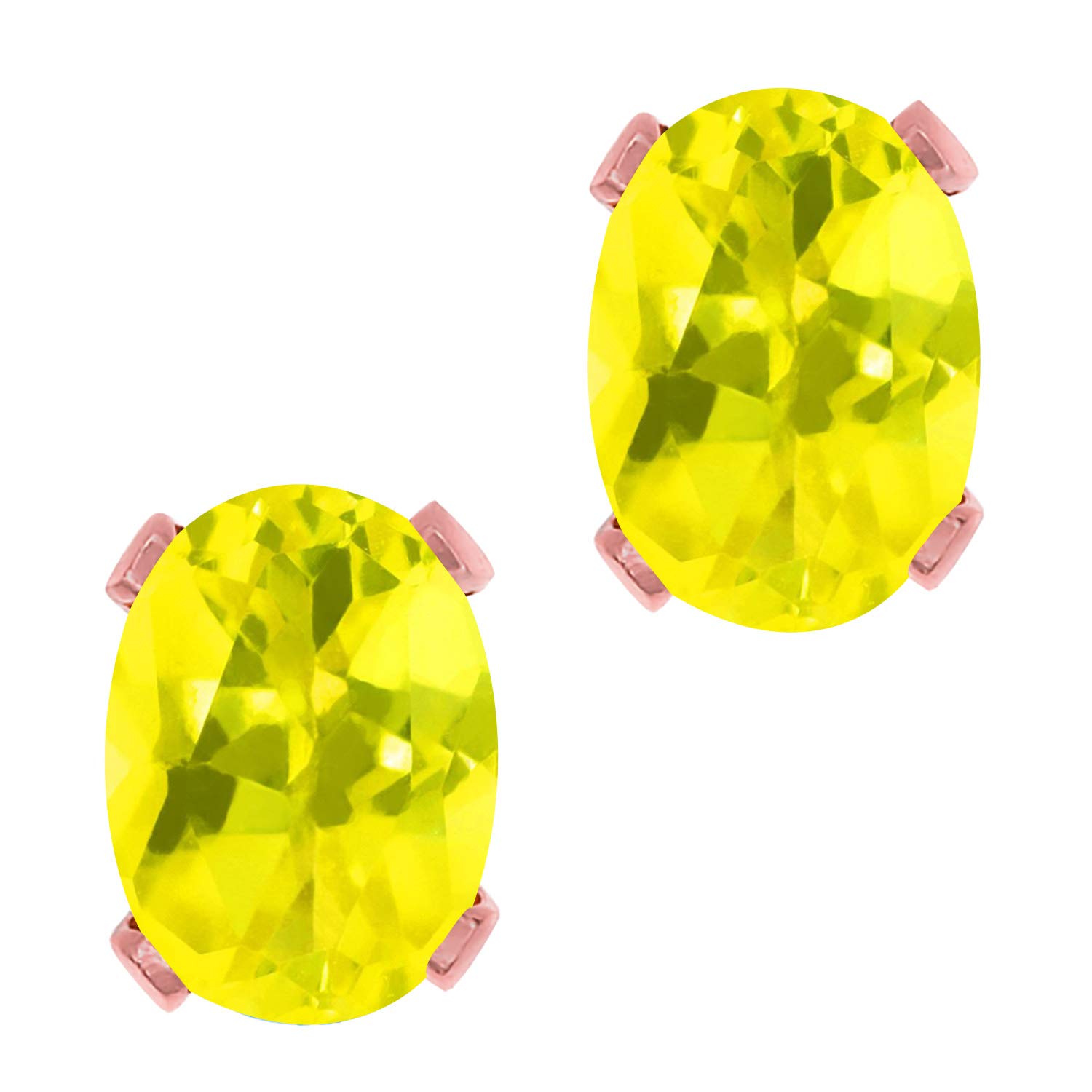1.60 Ct Canary Mystic Topaz Stud Earrings for Women & Men - 7x5mm Rose Gold Plated Brass Jewelry | Gem Stone King | Perfect for Weddings, Parties & Everyday Wear