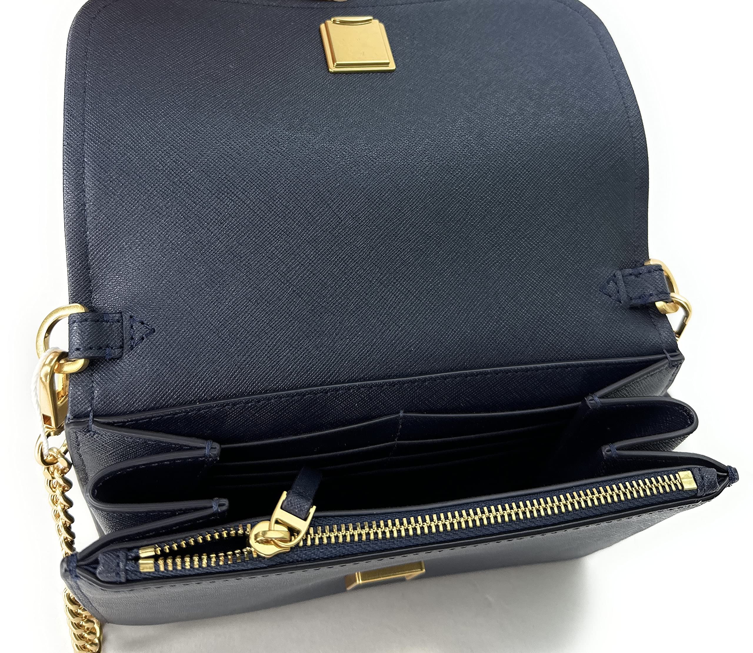 Tory Burch Emerson Chain Wallet Leather Crossbody Bag for Women - Navy Blue Purse with Adjustable Strap, Perfect for Daily Use, Travel & Evening Out
