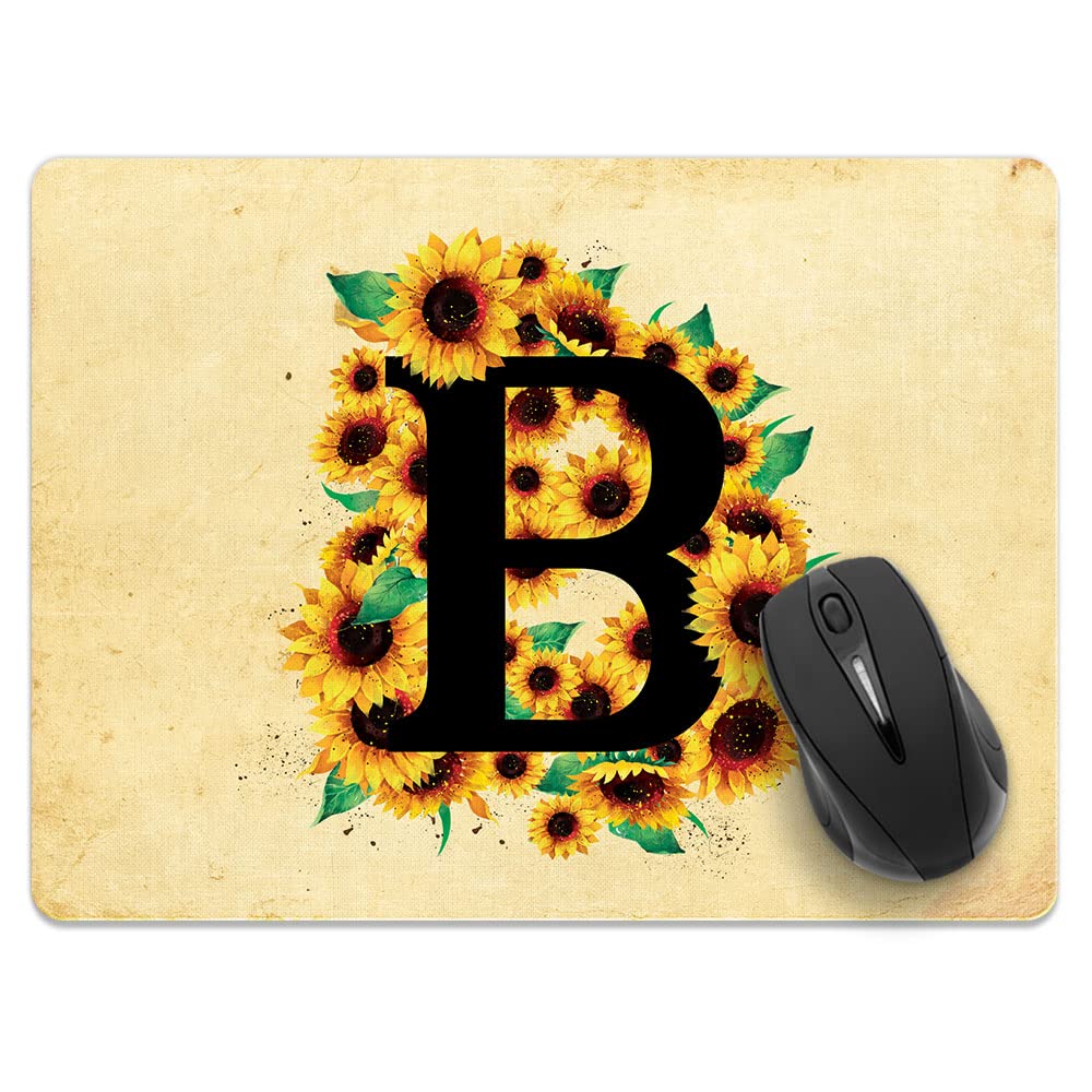 Extra Large Non-Slip Rectangle Mouse Pad - Vintage Sunflower B Monogram Design for Home Office & Gaming Desk | Perfect for Computers, Laptops & Workstations