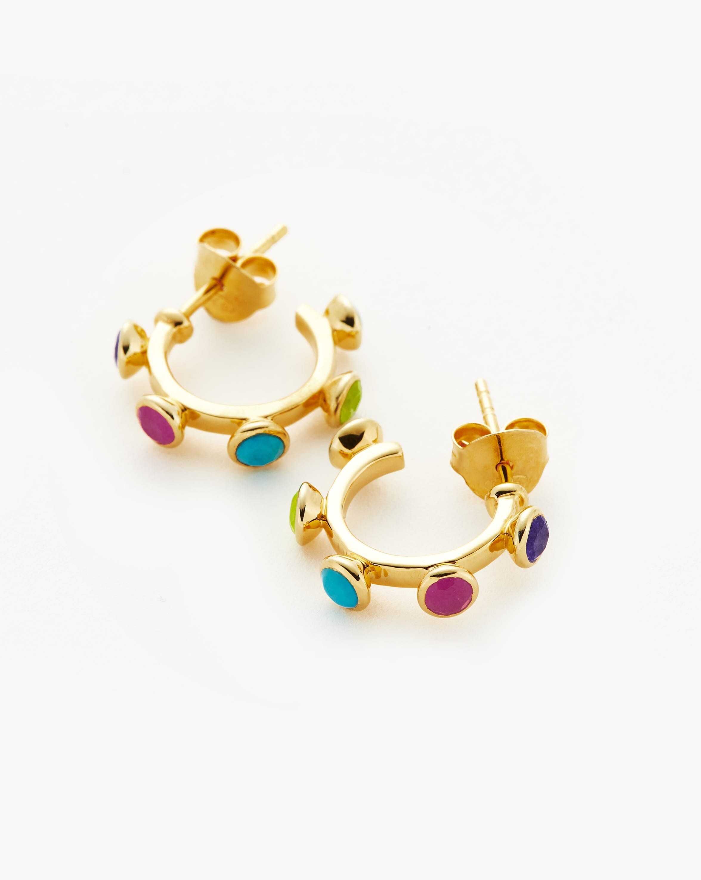 Hot Rox Multi Gemstone Small Hoop Earrings for Women - Dainty Gold & Silver Jewelry for Everyday Wear | Perfect Gift for Birthday, Anniversary & Valentine's Day