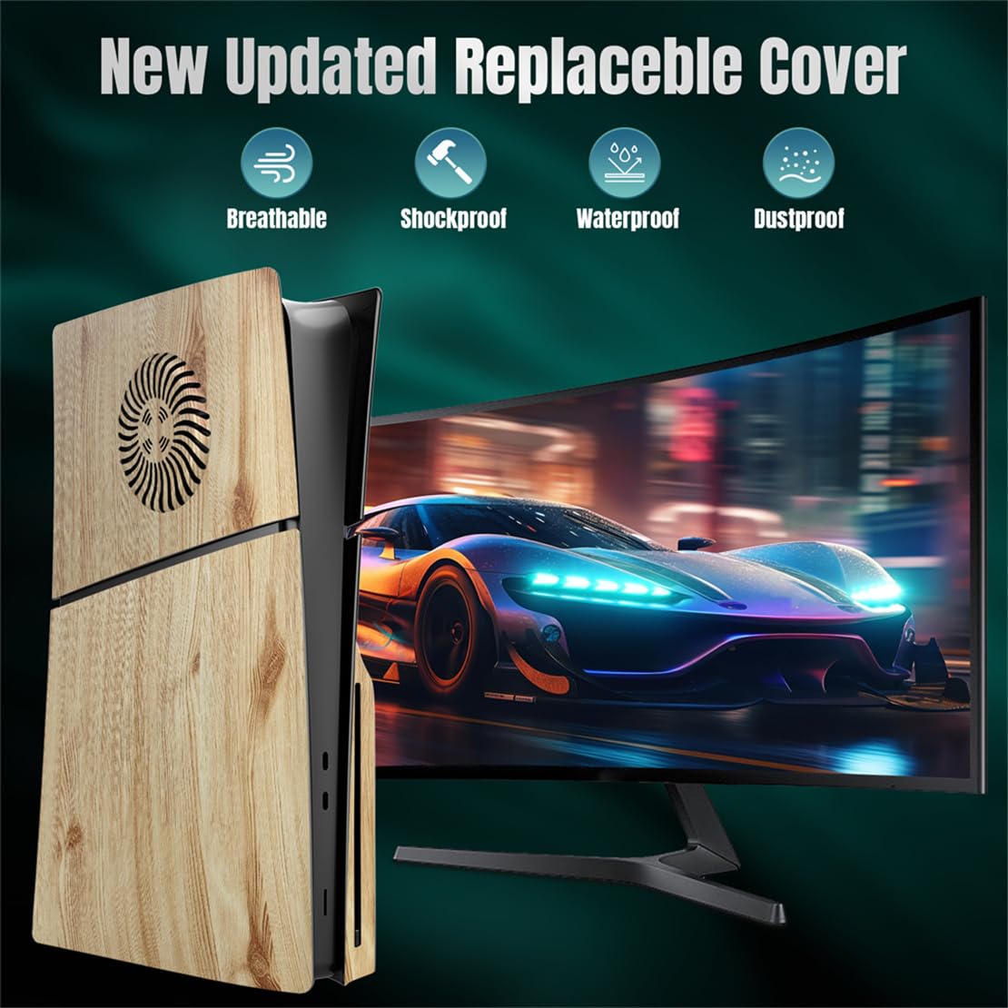 Wood Grain PS5 Slim Console Cover - Replacement Protective Shell for PS5 Slim - Thin & Stylish Gaming Accessories - Perfect for Home Entertainment & Gaming Setups