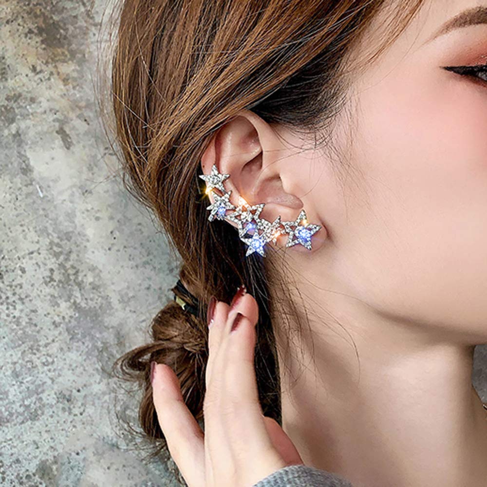 Bohemian Silver Star Rhinestone Asymmetrical Dangle Earrings for Women - Trendy Unique Disco Party Jewelry Set (Style 5) | Perfect for Night Out, Club Wear, Festival Accessories & Gift Giving