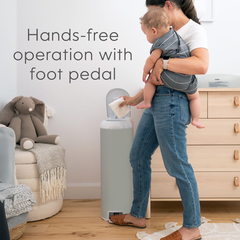 Diaper Genie Platinum Diaper Pail - Stainless Steel Baby Diaper Disposal System with Odor Control, Includes 1 Easy Roll Refill (18 Bags), Sage Green - Perfect for Nursery, Baby Room & Daycare Centers