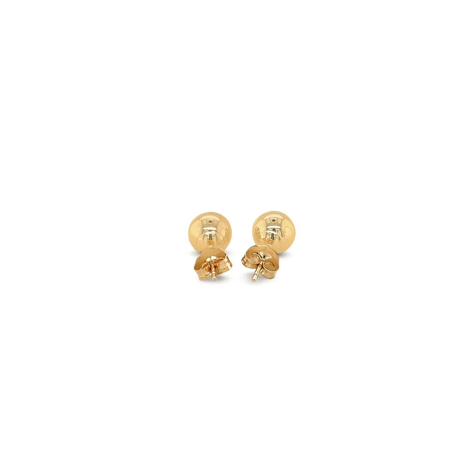 14K Yellow Gold Round Stud Earrings (6.0 mm) - Hypoallergenic Diamond Cut Studs for Women, Perfect for Everyday Wear & Gift Giving