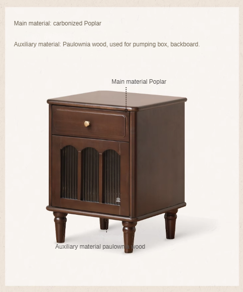 Solid Wood Poplar Nightstand - American Retro Style Bedside Table for Bedroom, Living Room & Guest Room