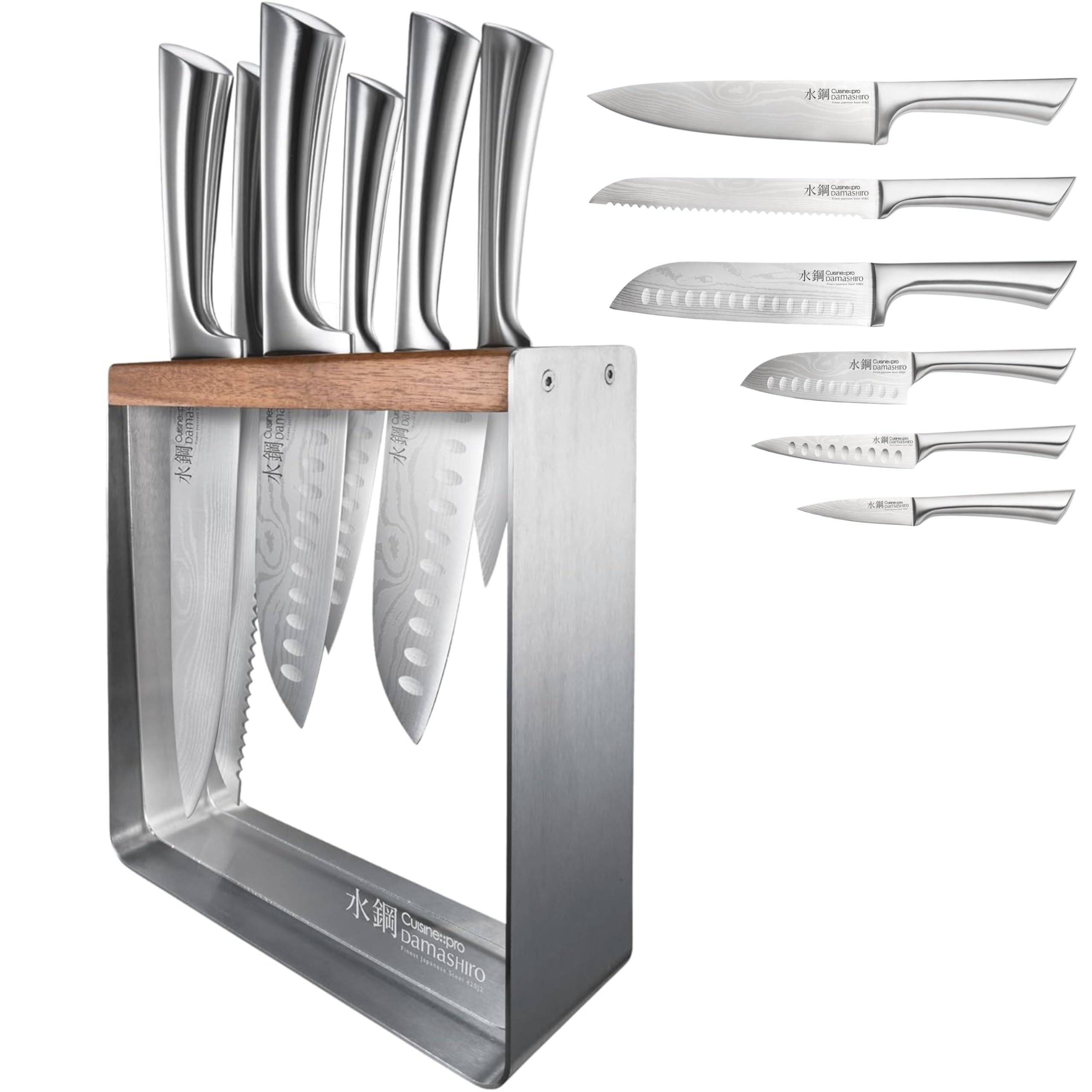 Premium Japanese Damascus Steel Knife Block Set - 7-Piece Chef Knives with Acrylic Display Case for Professional Kitchens & Home Cooking | Gift for Chefs & Cooking Enthusiasts | Perfect for Sushi, Meat Cutting & Vegetable Prep