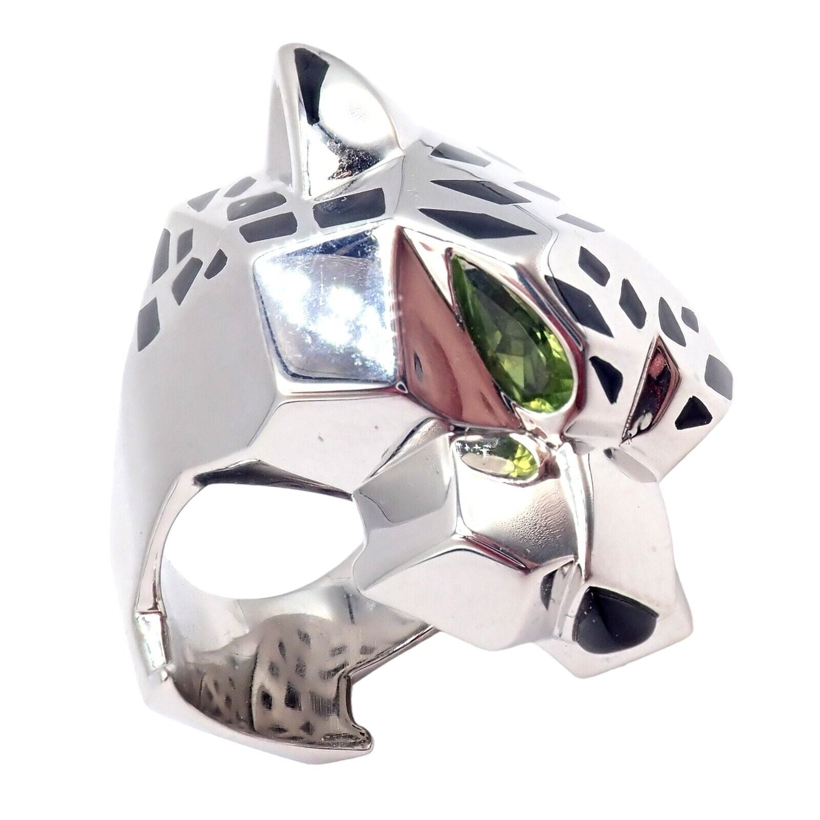 Cartier Panther Panthere 18K White Gold Ring with Peridot, Onyx & Lacquer - Large Size with Certification - Perfect for Luxury Gifts, Anniversary & Special Occasions