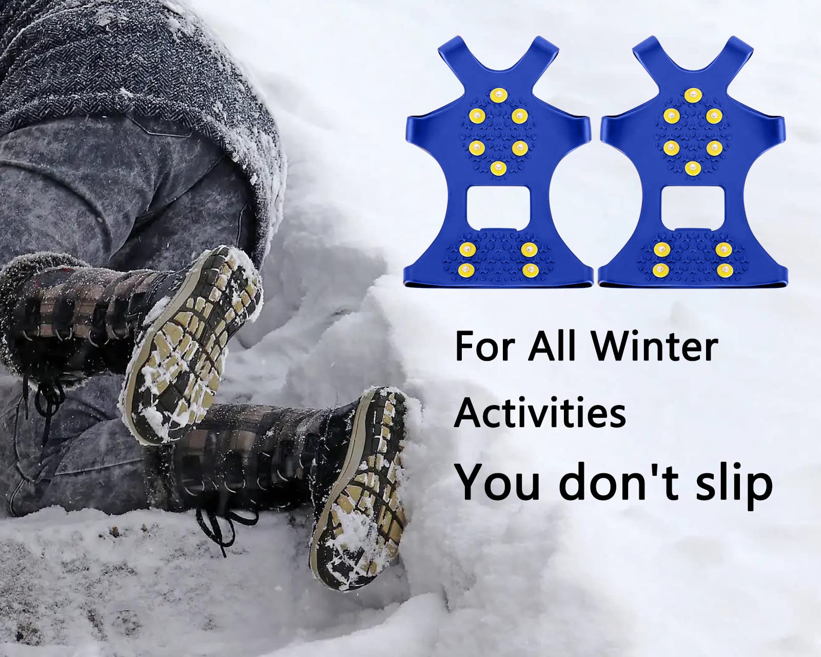 Ginsco Anti-Slip Ice Cleats for Winter Boots & Shoes - Traction Crampons for Men, Women & Kids - Perfect for Hiking, Walking, Jogging on Snow & Ice