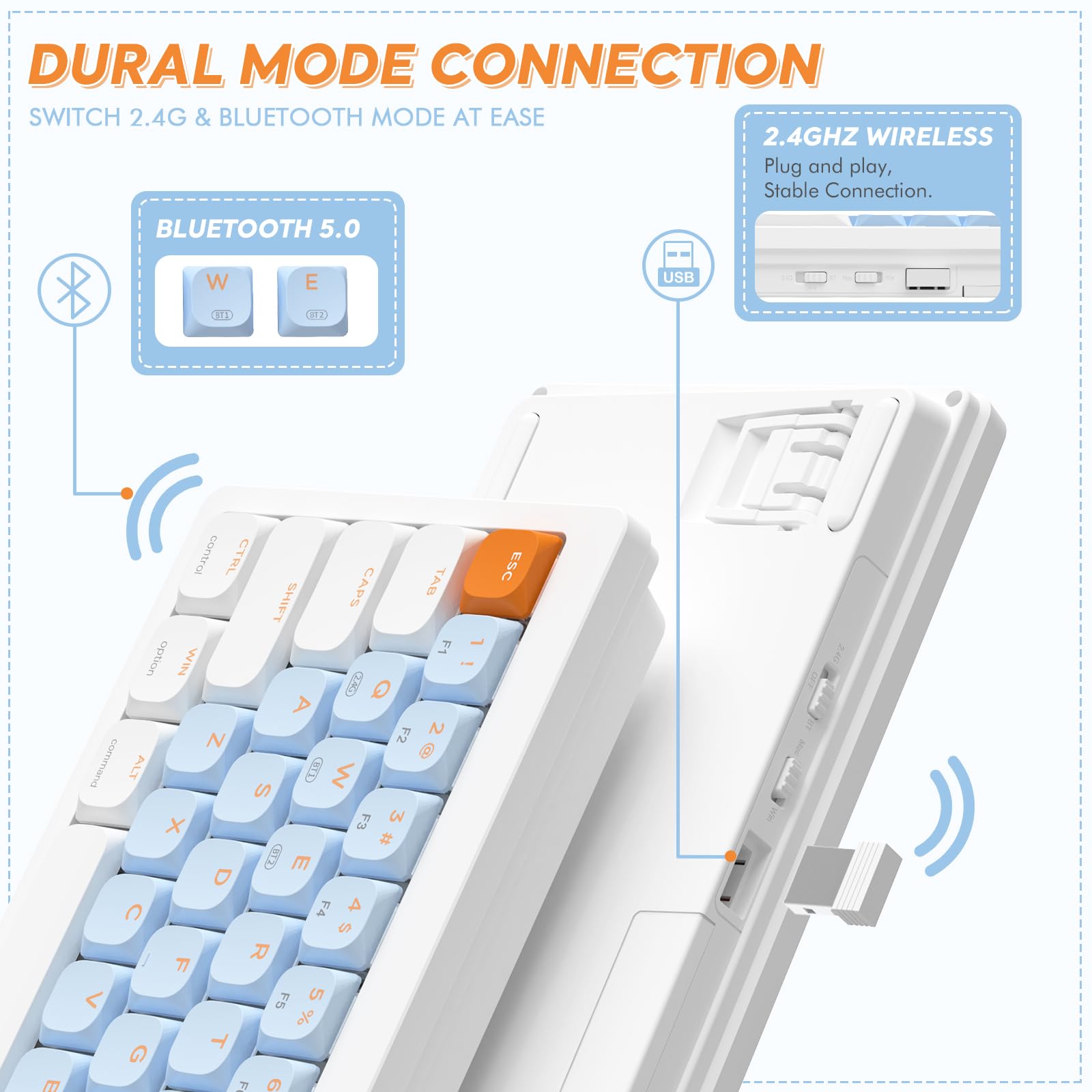 AJAZZ AKL680 68% Compact Wireless Mechanical Keyboard - Ultra-Thin RGB Gaming Keyboard with Dual Mode Bluetooth 5.0 & 2.4G, Anti-Ghosting for PC, Mac, Laptop - Perfect for Office Work, Gaming & Programming
