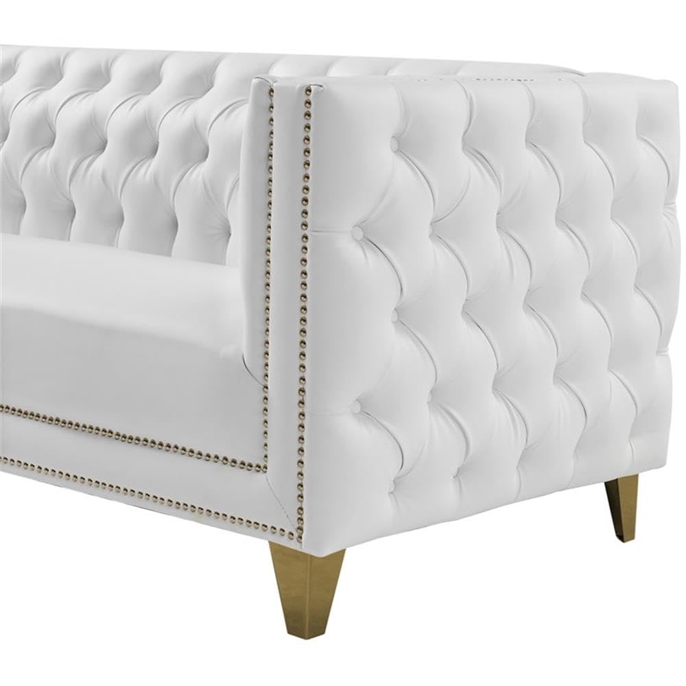 Trent Home Modern White Faux Leather & Iron Loveseat - Perfect for Living Room, Office or Small Space Decor