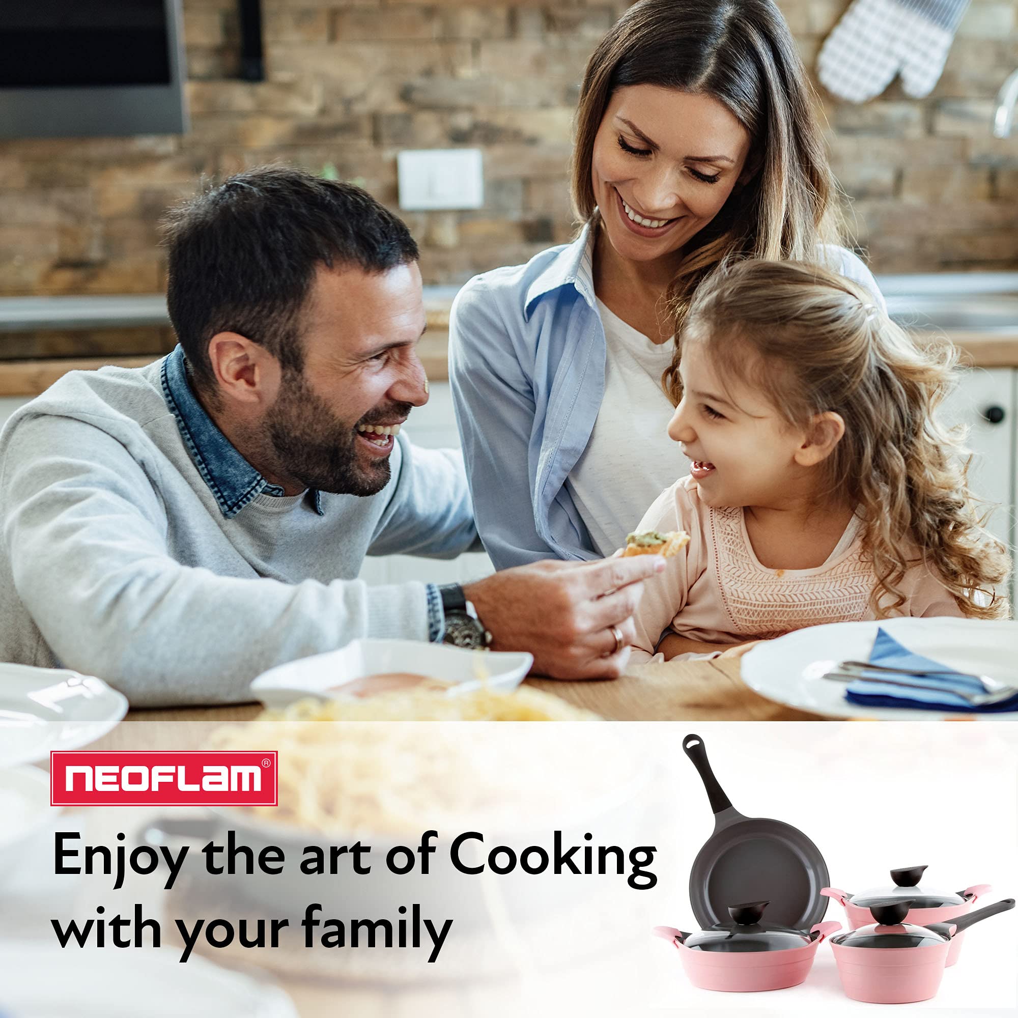 Neoflam Eela 7-Piece Ceramic Nonstick Cookware Set - Pink Pots & Pans with Glass Lids & Silicone Handle Holder | Saucepan, Frying Pan, Casserole Stockpot | Healthy Cooking for Family Meals & Entertaining
