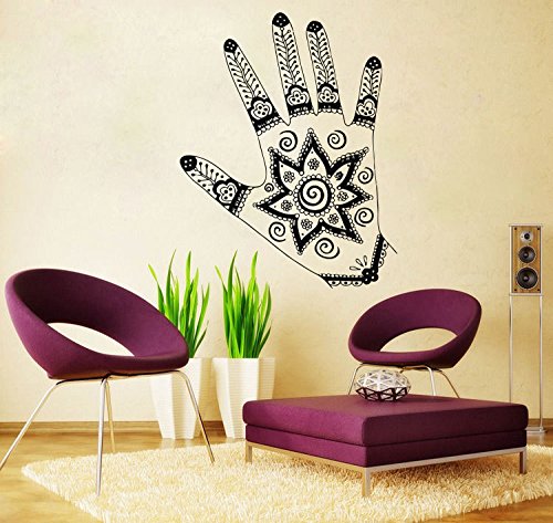 Hand Tattoo Henna Wall Decal - Namaste Lotus Flower Yoga Decor, Geometric Moroccan Pattern Vinyl Stickers for Home & Bedroom - Perfect for Meditation Spaces, Yoga Studios & Boho Chic Interior Design (6087)