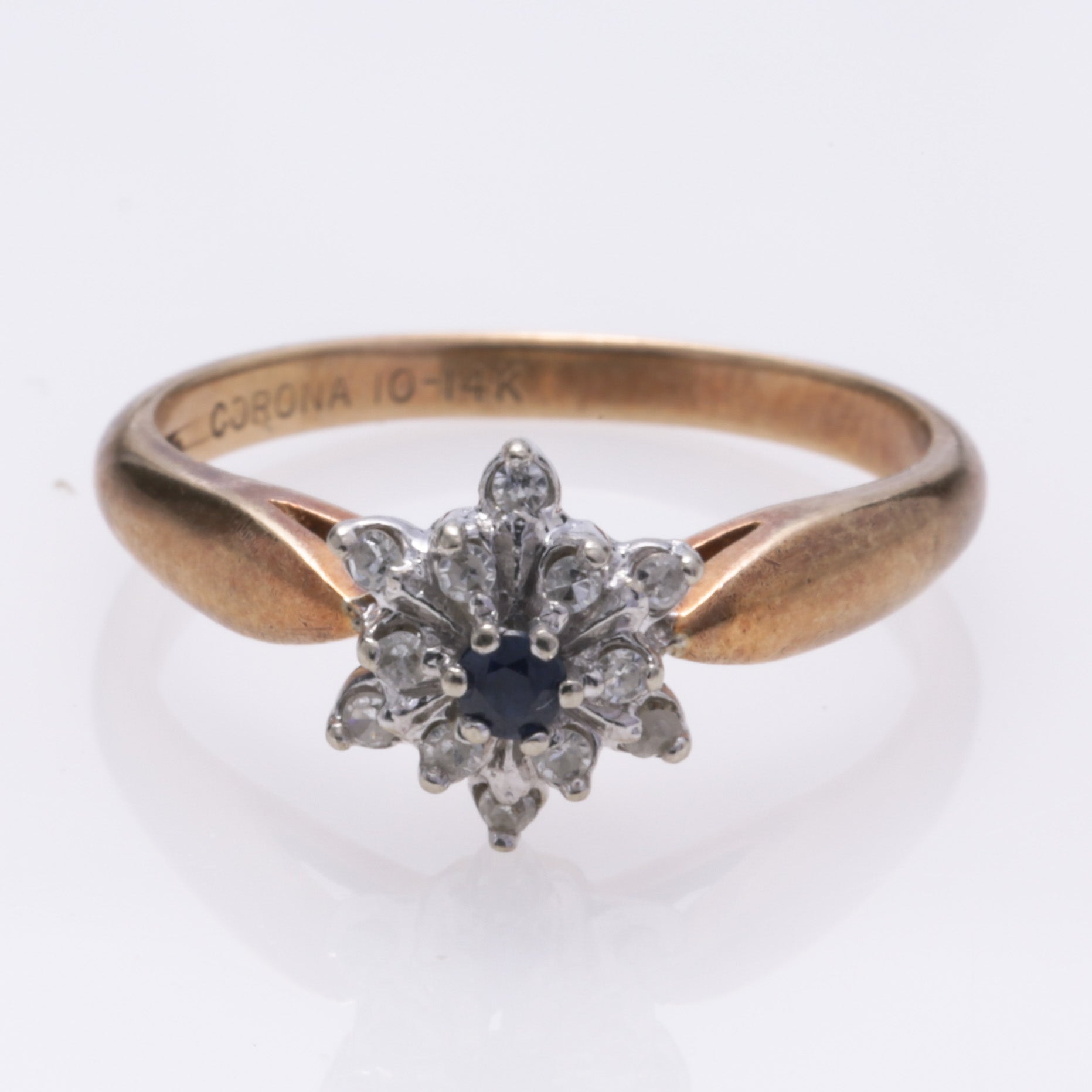 10K Yellow Gold Sapphire and Diamond Ring - 0.09ct Sapphire & 0.12ctw Diamonds - Size 6 - Elegant Engagement, Wedding, or Anniversary Gift for Her