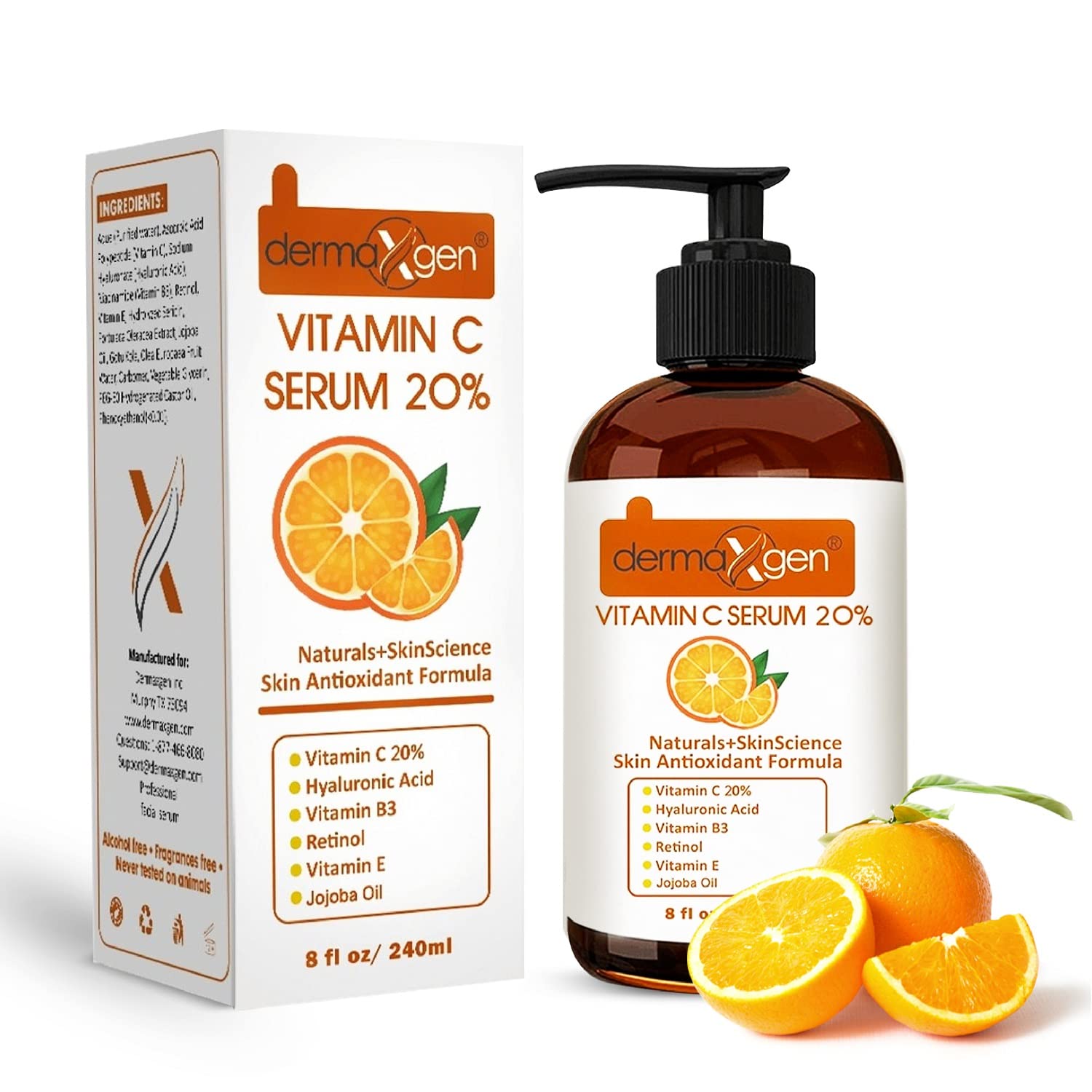 20% Vitamin C Serum with Hyaluronic Acid, Retinol, Vitamin E & B - Organic Anti-Aging Facial Treatment for Collagen Boost, Deep Hydration & Wrinkle Reduction (8 Fl Oz) | Perfect for Night Routine, Dry Skin Care & Daily Anti-Wrinkle Regimen