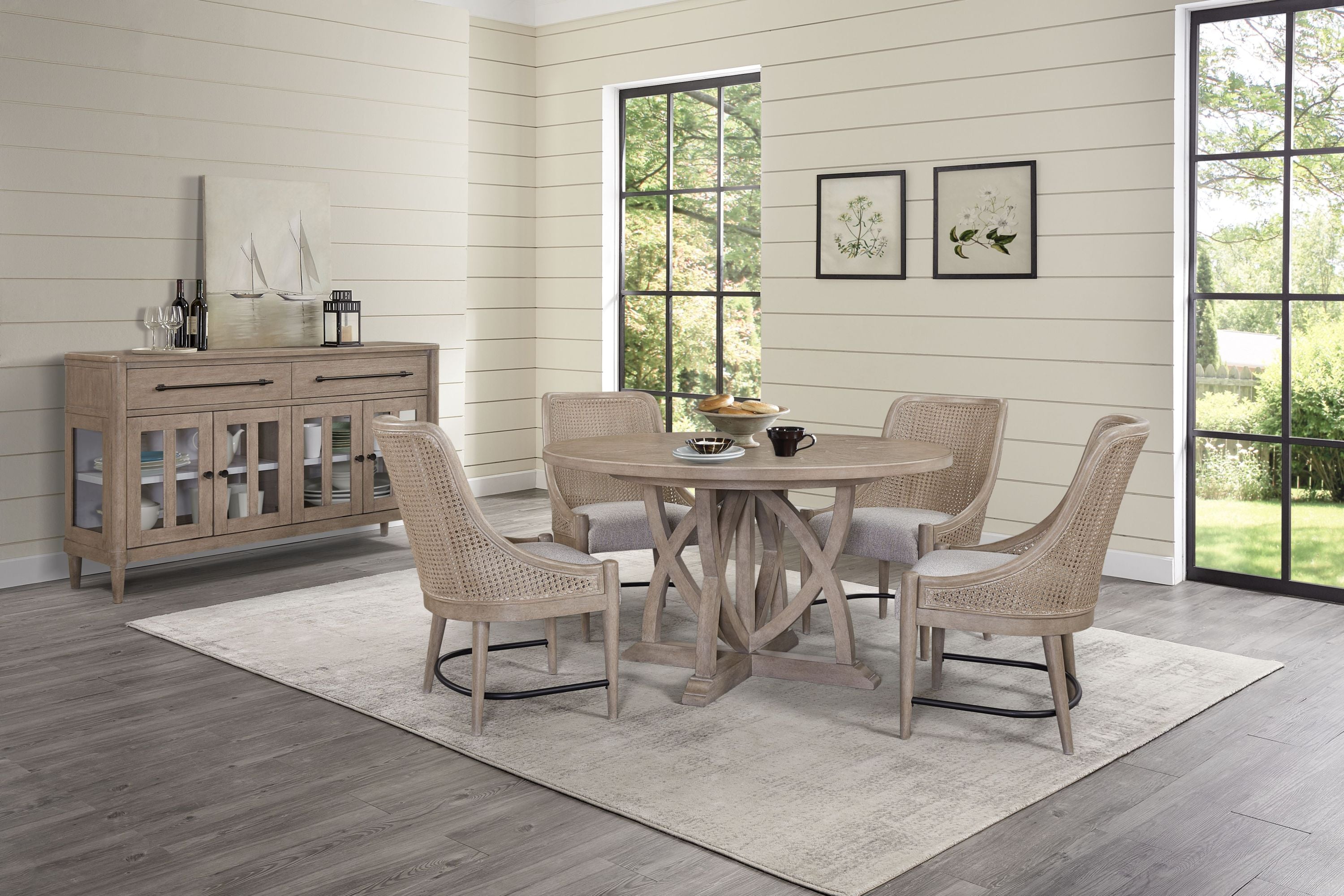 Sand-Colored Cane Backed Host Chairs Set of 2 - Elegant Dining Room Seating for Entertaining Guests