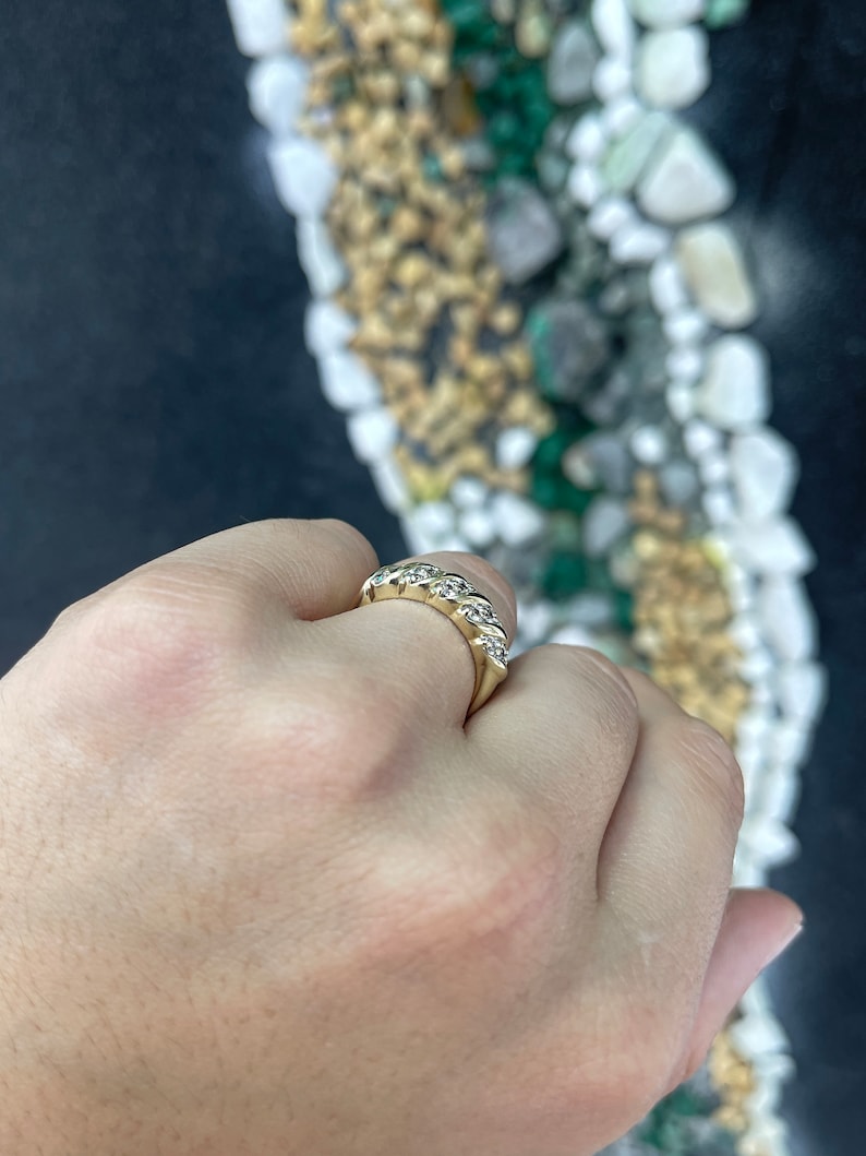 0.45tcw 14K 585 Gold Natural Brilliant Round Cut Antique Fancy Diamond Band Ring for Women - Elegant Vintage Wedding, Engagement, Anniversary Jewelry Gift