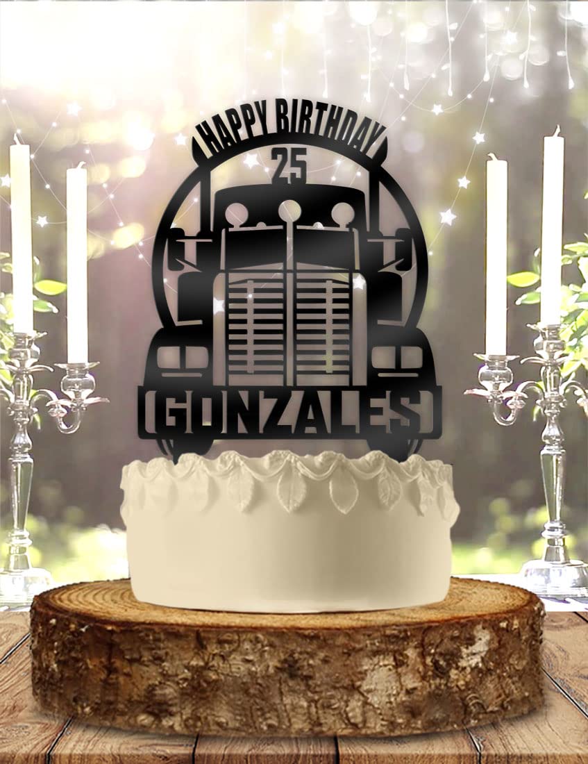 Custom Truck Driver Birthday Cake Topper - Semi Truck & 18 Wheeler Design (8 Inch, Red) | Perfect for Trucker Retirement Parties & Birthday Celebrations