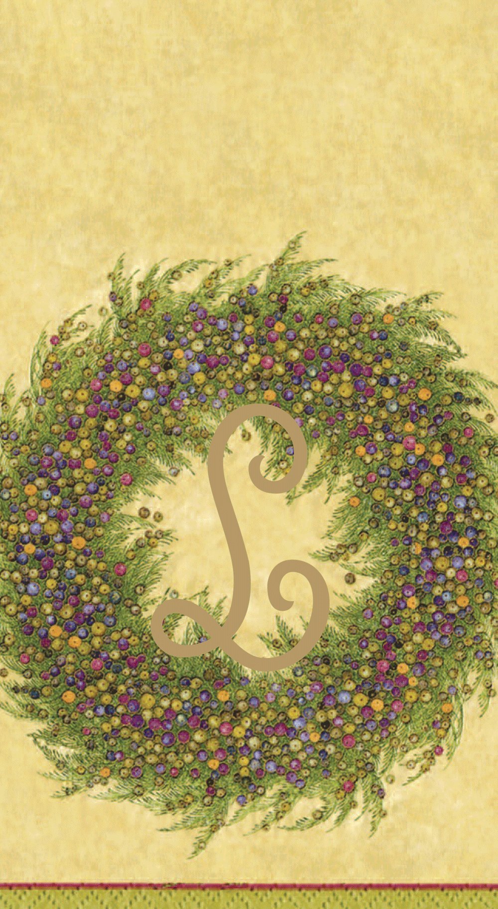 Premium Caspari Berry Wreath Monogram Initial L Paper Guest Towels - Gold, Set of 18 | Elegant Bathroom Decor & Party Napkins for Weddings, Showers & Upscale Events
