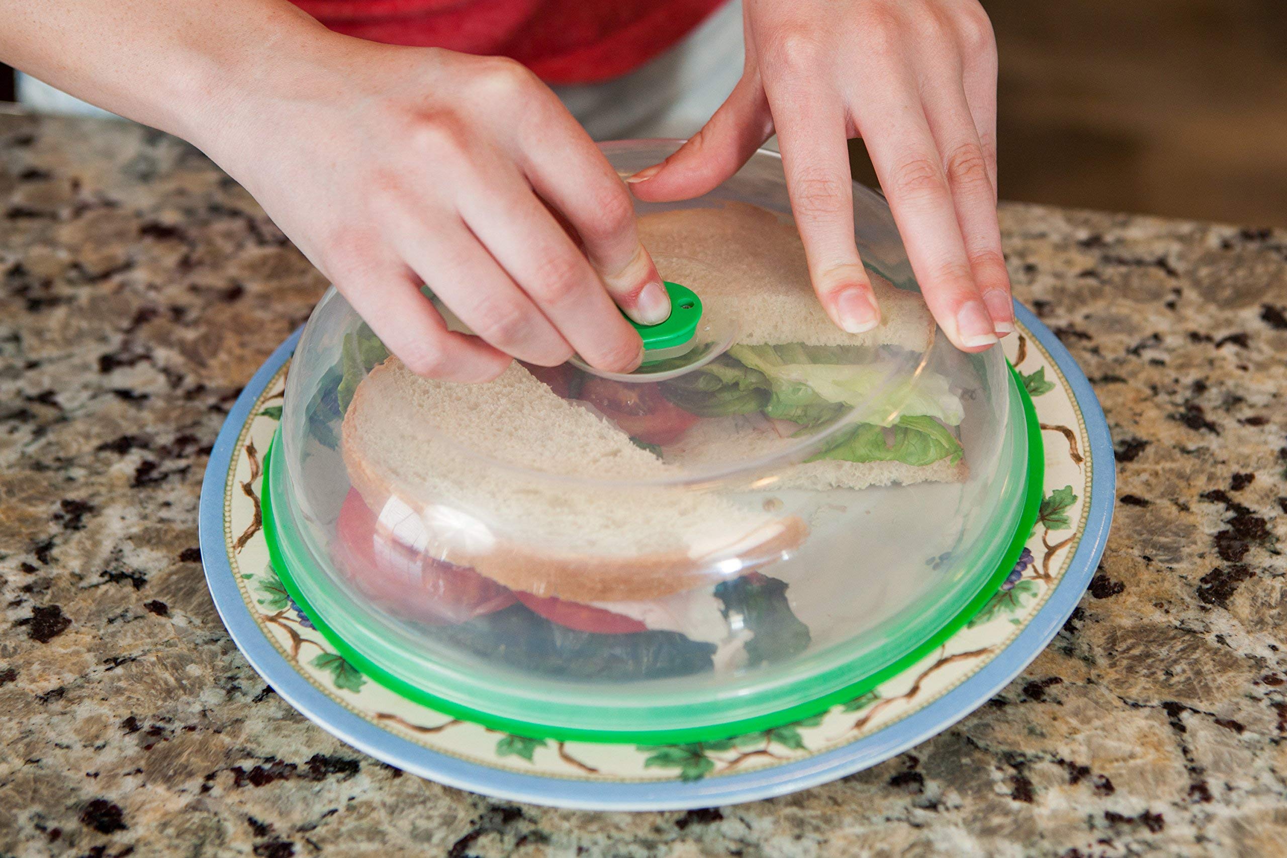 Press n Fresh Universal Vacuum Sealer Lid - Airtight Food Storage Container Cover for 9 & 7 Inch Plates (Green) | Stackable, Dishwasher Safe, BPA Free | Perfect for Meal Prep, Leftovers & Refrigerator Organization