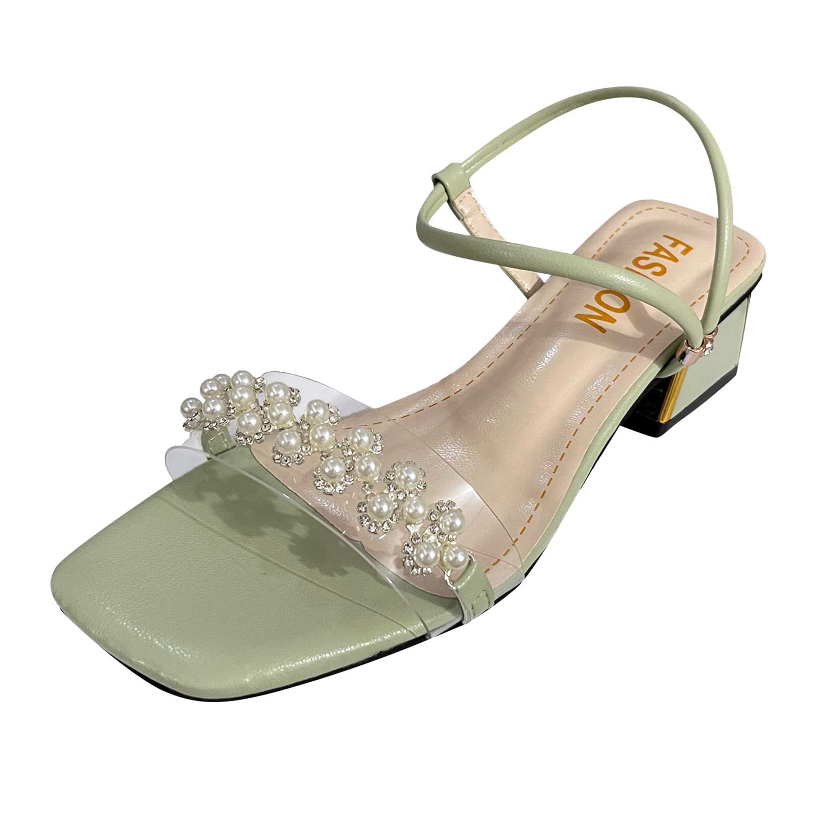 Women's Rhinestone Beaded Sandals with Elastic Band - Thick Sole Comfortable Wedding Shoes for Bride, Prom, Party & Special Occasions