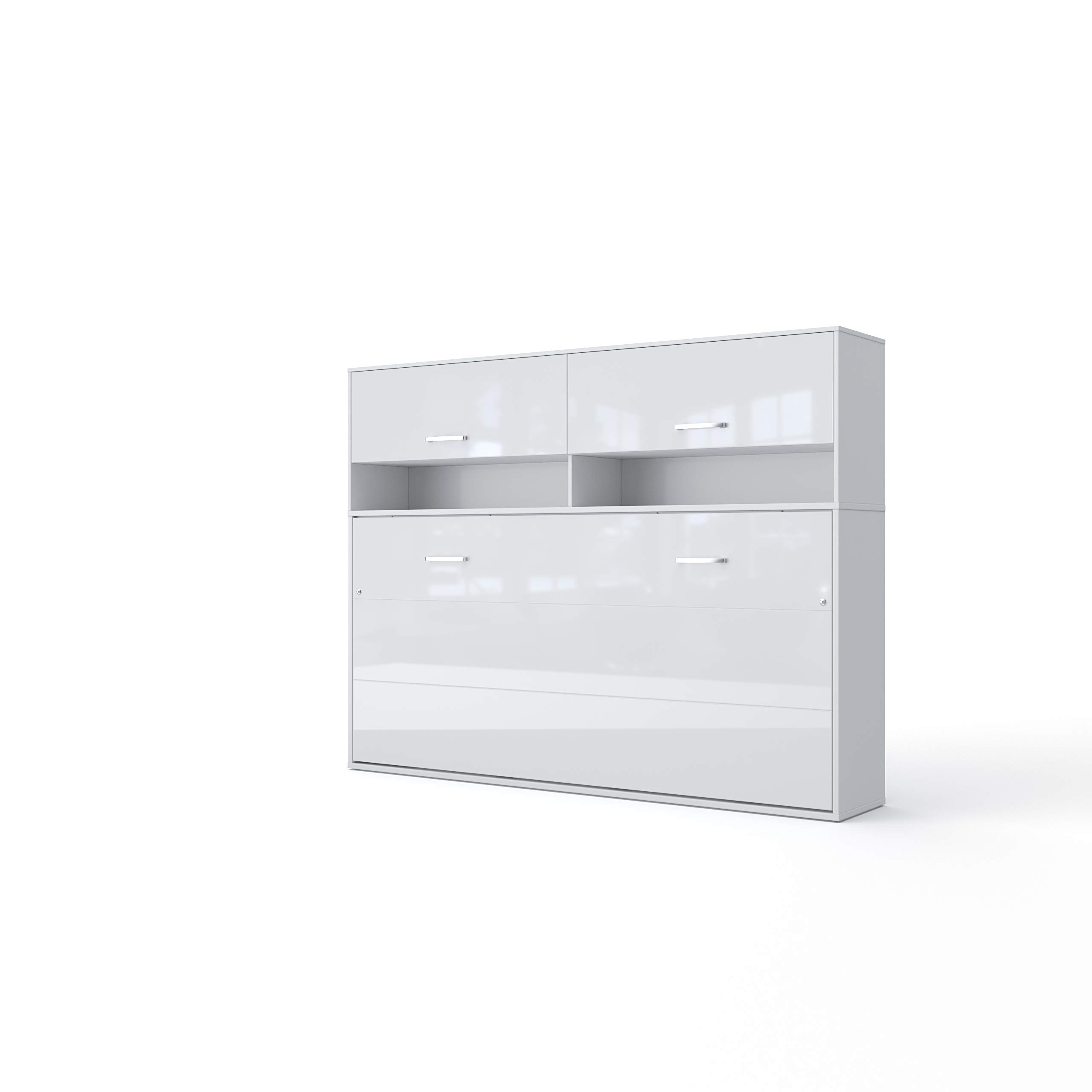 Contempo Horizontal Wall Bed - European Queen Size with Built-in Cabinet (White/White) | Space-Saving Murphy Bed for Small Apartments & Guest Rooms