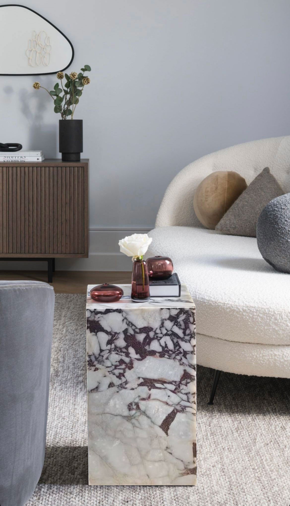 Calacatta Viola Marble Cube Side Table - Modern End Table & Nightstand with Polished Finish | Perfect for Living Room, Bedroom & Office Decor (STCV141424P)