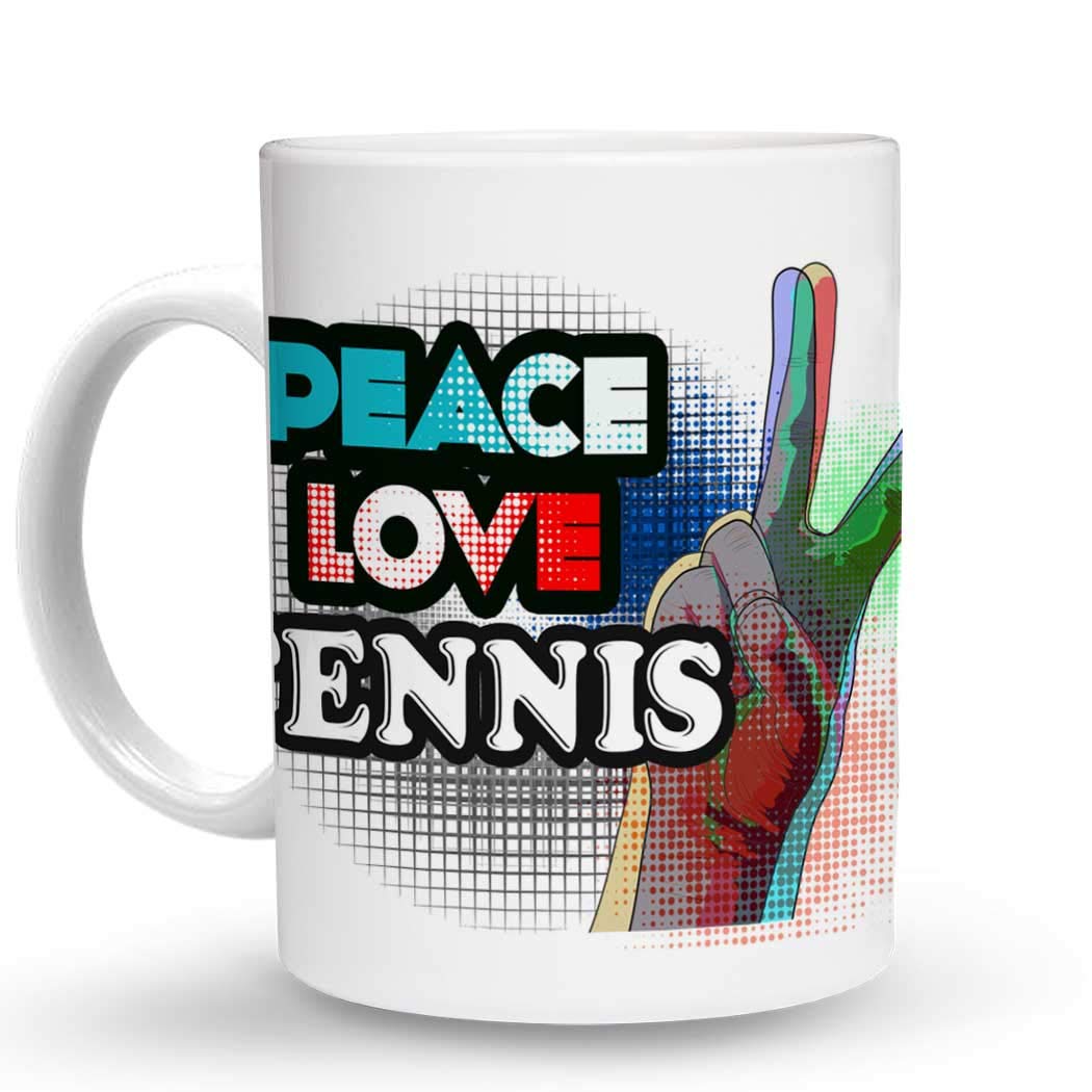Makoroni - PEACE LOVE TENNIS - 11 Oz Ceramic Coffee Mug | Unique Gift for Tennis Lovers | Perfect for Morning Coffee, Office Use & Sports Enthusiasts