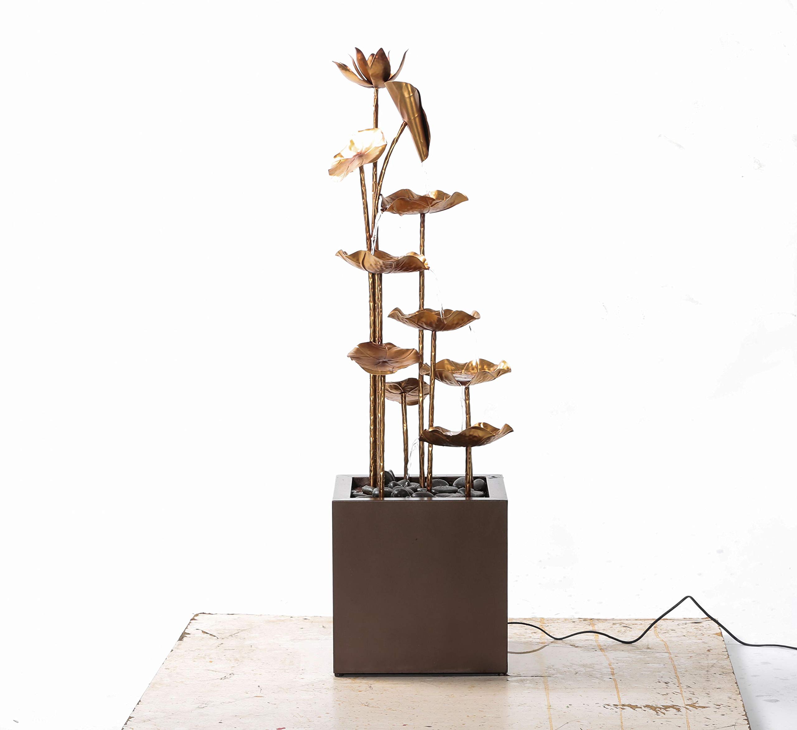 Hi-Line Gift 79542-A Elegant Zinc Metal Gold Lotus Fountain - Perfect for Home Decor, Garden Water Feature, and Meditation Spaces