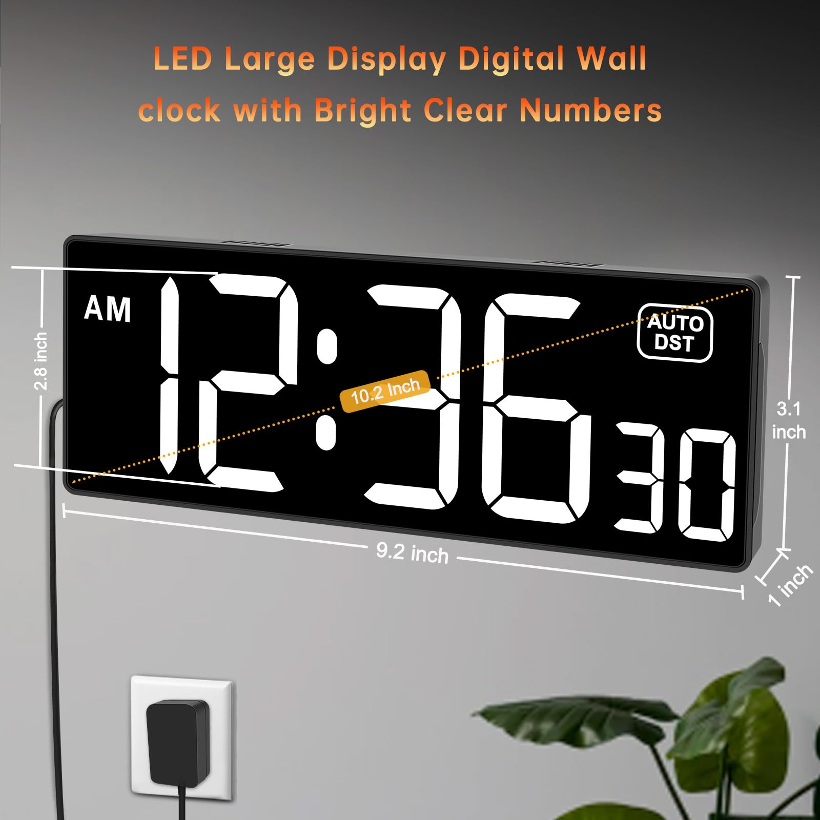 Soobest Large LED Digital Wall Clock with Seconds - Remote Control Countdown Timer, 5 Dimmer Modes for Gym, Office, Classroom & Home (White) - Perfect for Workouts, Meetings, Study & Daily Time Management