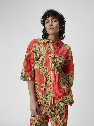 LINIA 3/4 Sleeve Blouse - Georgia Peach Floral Print Women's Top for Casual Wear & Office Outfits