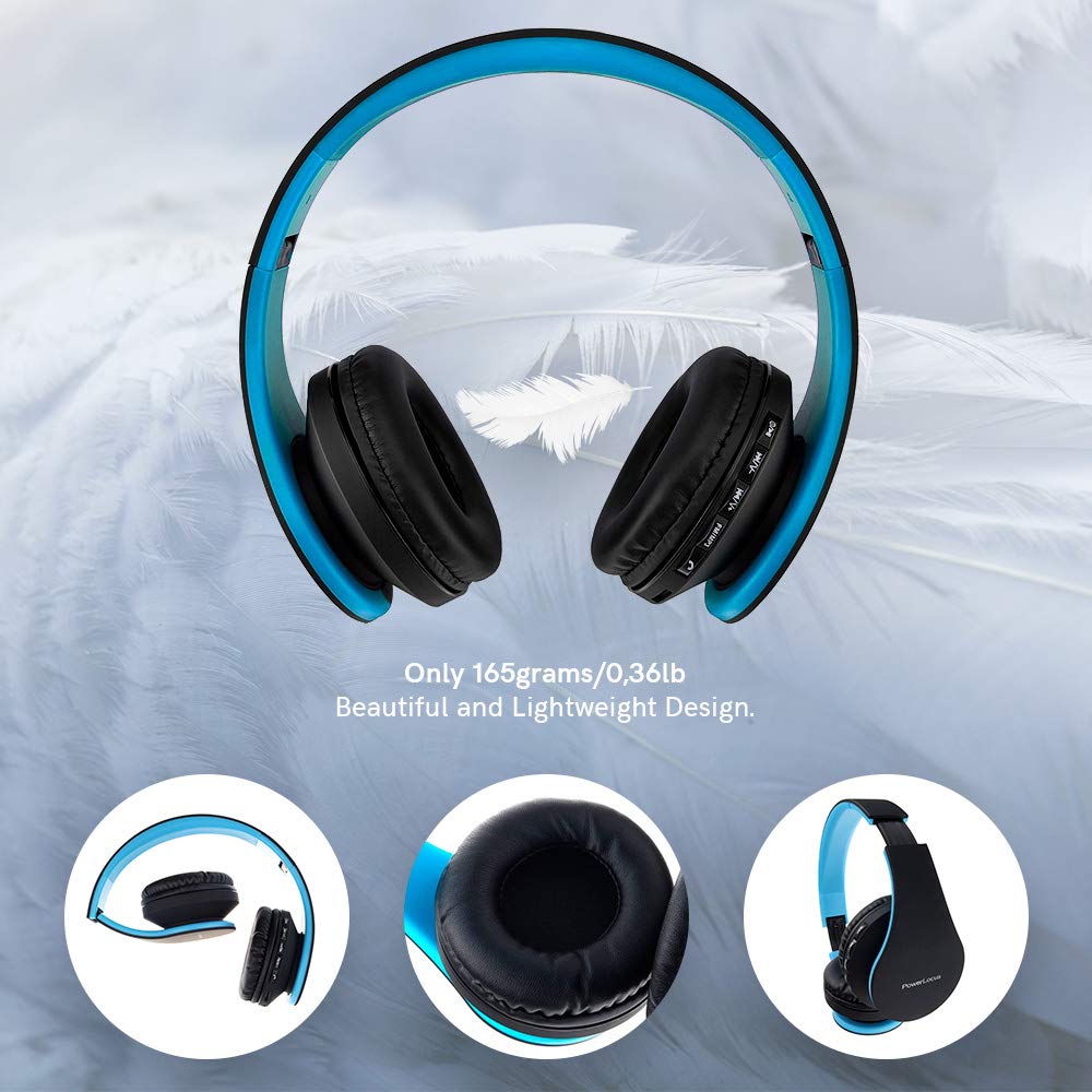 PowerLocus Rose Gold Wireless Bluetooth Headphones - Noise Cancelling Over-Ear Headset with Mic, Hi-Fi Stereo Sound for iPhone Android PC (Black/Blue) - Perfect for Travel, Workouts & Gaming