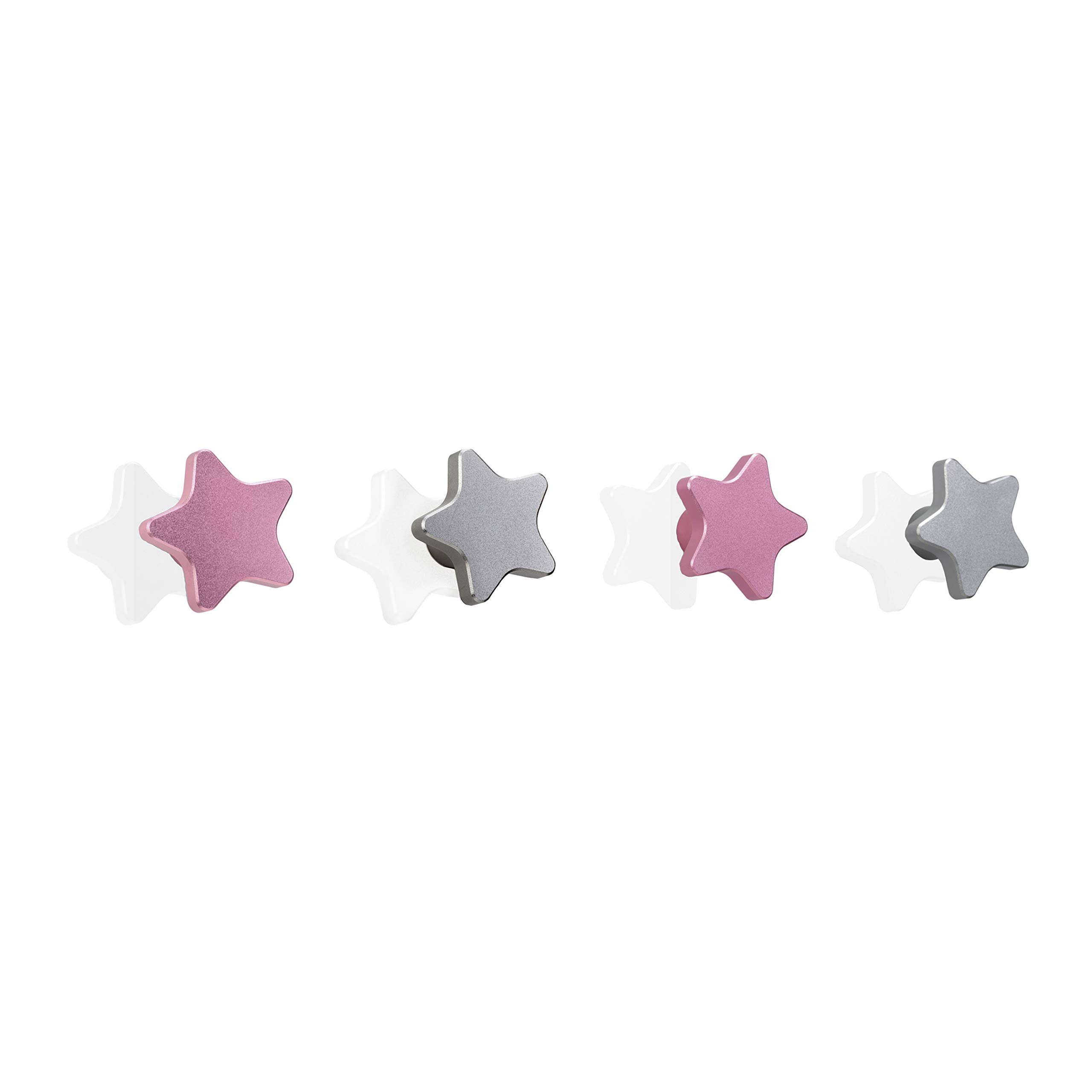 SDH Star Wall Hooks - Heavy Duty Nursery & Garment Hangers (4-Pack, Matt Silver/Pink) for Home Decor