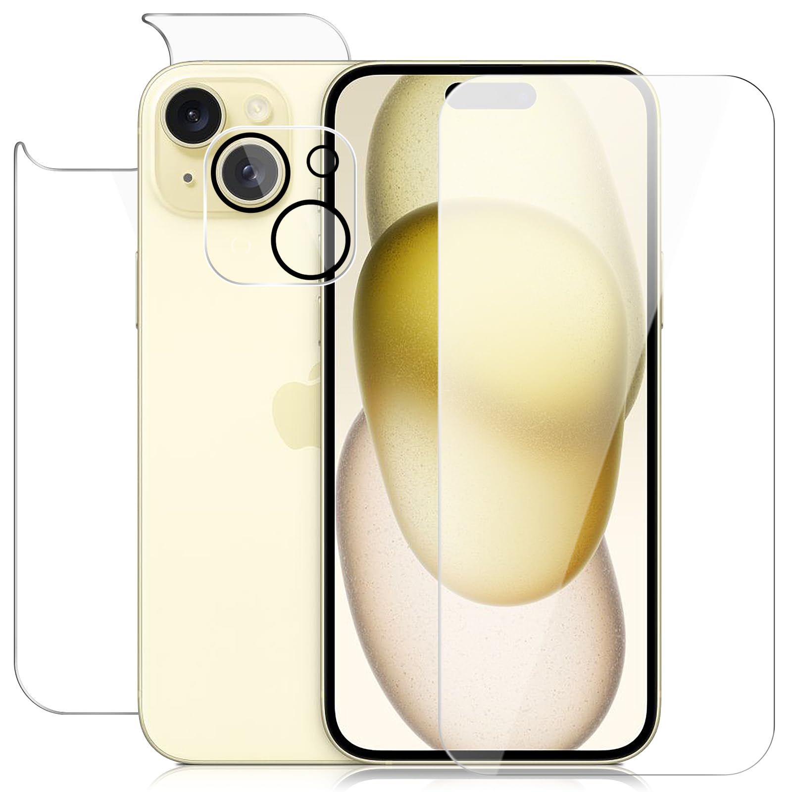 Aiyola 3-in-1 Tempered Glass Screen Protector for iPhone 15 Plus (6.7 inch) - Front & Back Screen Protector + Camera Lens Protector | Ultra Thin, Bubble-Free | Perfect for Work, Travel & Everyday Protection