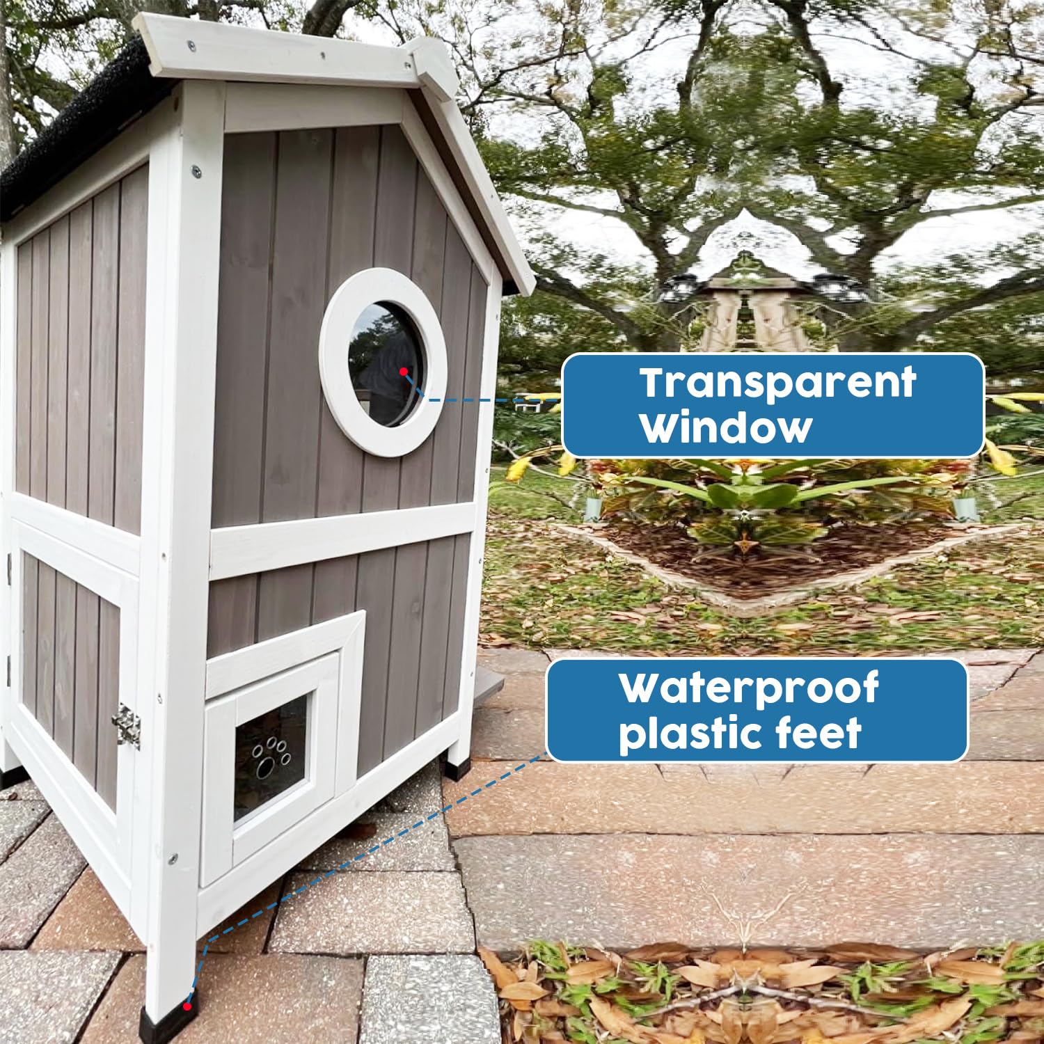 Weatherproof Outdoor Cat House - 2 Story Wooden Kitty Shelter for Winter, Feral Cats & Strays with Waterproof Roof - Perfect for Backyard, Garden & Patio Protection