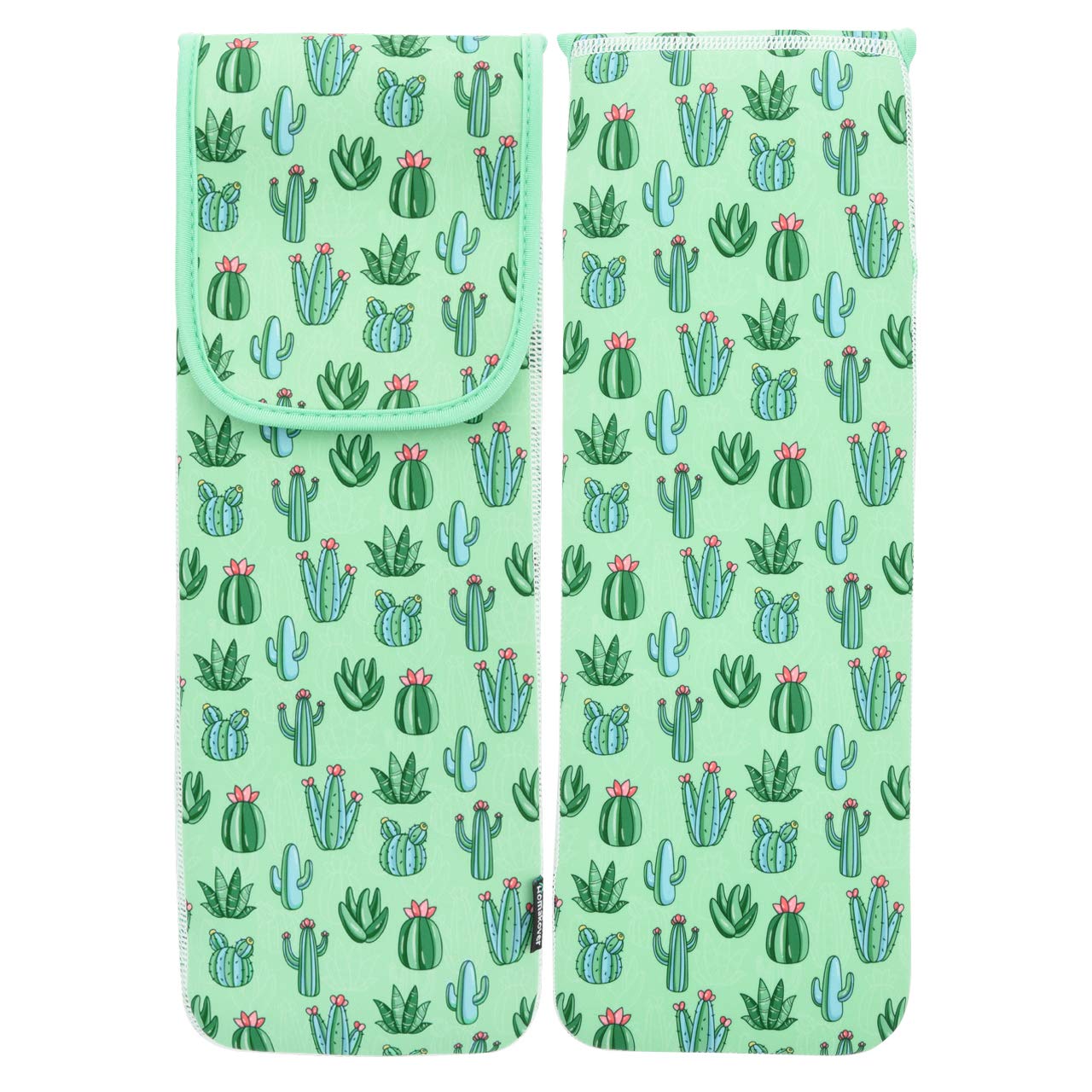 Heat Resistant Neoprene Curling Iron Holder - 15 x 5 Inch Travel Case for Flat Iron & Curling Wand (Green Cactus Pattern) | Perfect for Salon, Home Use & Travel Accessories