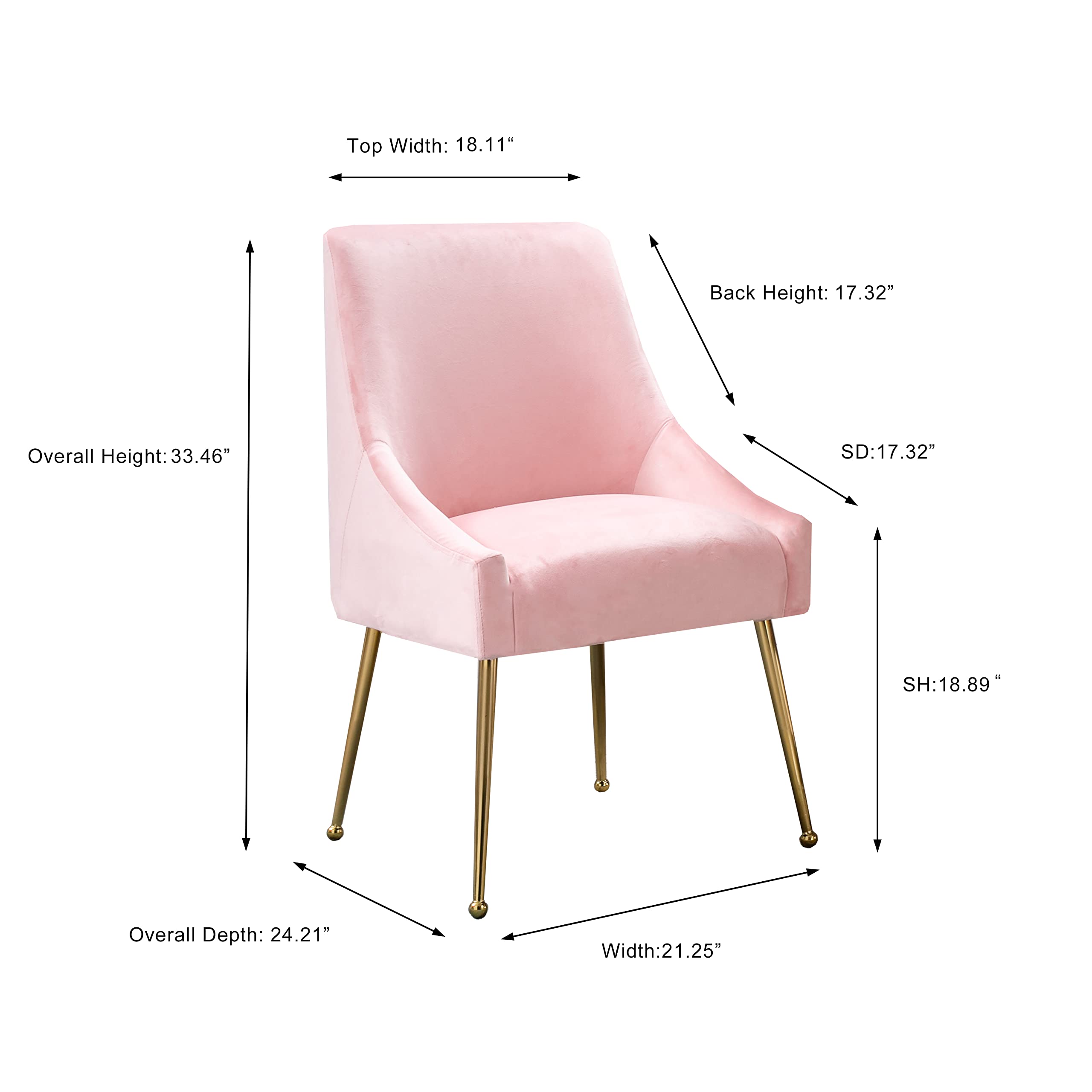 Luxury Modern Velvet Accent Chair Set of 2 - Thick Sponge Upholstered Dining Chairs with Golden Metal Legs for Dining Room, Bedroom, Living Room & Office Decor - Elegant Pink Velvet Seating for Home & Workspace