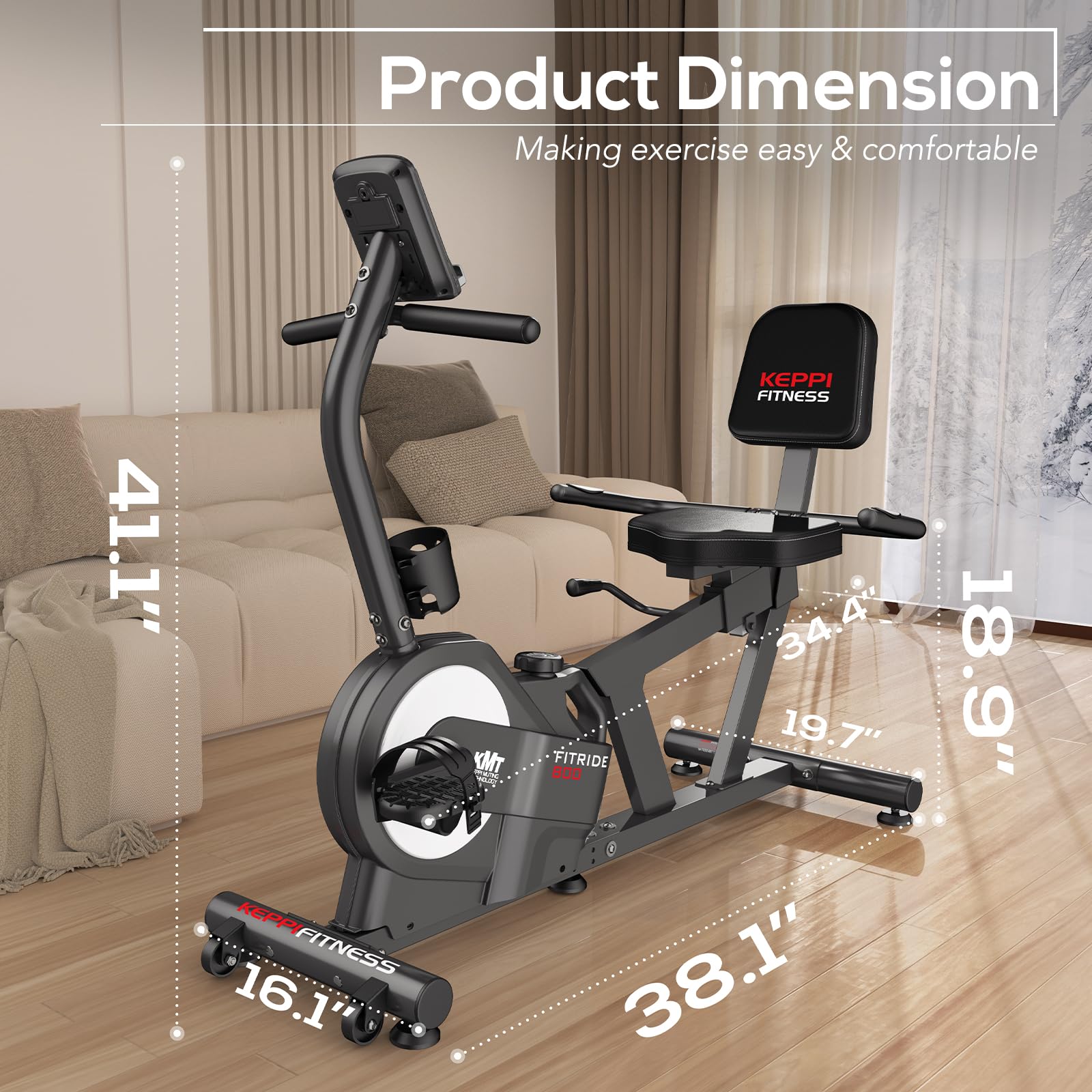KeppiFitness Recumbent Exercise Bike for Adults - Magnetic Resistance, 380LB Weight Capacity, Pulse Sensor - Home Cardio Workout Equipment for Seniors & Low-Impact Training | Perfect for Physical Therapy, Rehabilitation & Indoor Cycling