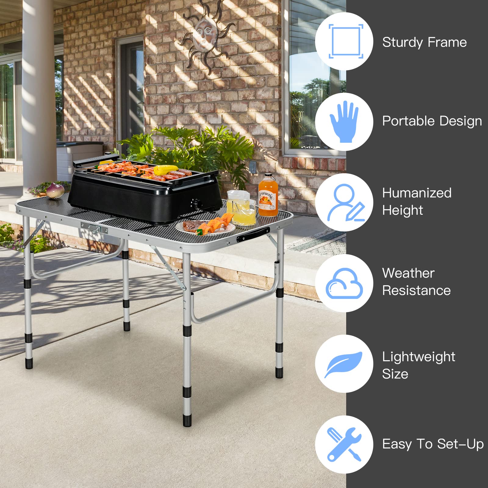 Giantex 3FT Portable Camping Table - Aluminum Picnic Table with Iron Mesh Tabletop, 4 Adjustable Heights, Lightweight Folding Table for Outdoor, BBQ, Picnic, Camping, Beach, Tailgating & Backyard Parties | Perfect for Grilling, Cooking, Dining & Outdoor Entertaining