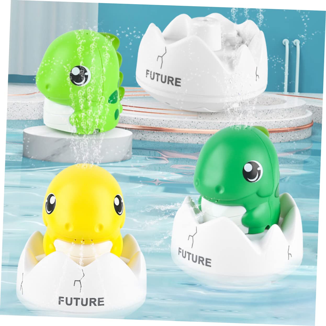 VICASKY 3-Piece Dinosaur Bath Toys Set - Fun Floating Plastic Bathtub Toys for Toddlers & Kids (Yellow) - Perfect for Bath Time Play, Sensory Learning & Pool Party Favors