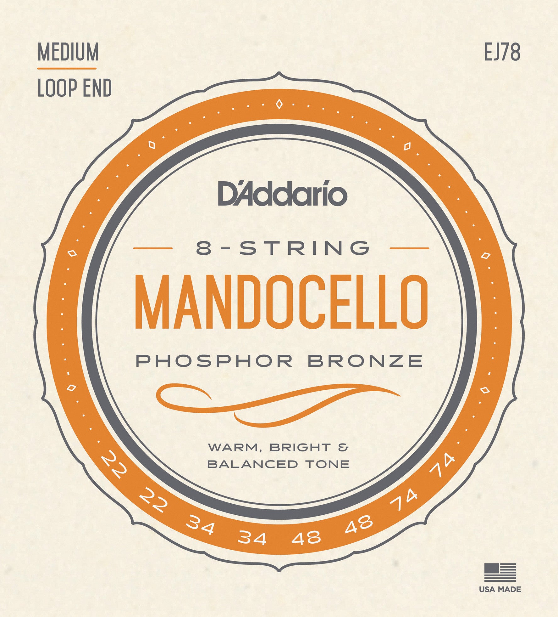 D'Addario J78 Phosphor Bronze Mandocello Strings - 22-74 Gauge Set for Professional Musicians | Perfect for Live Performances & Studio Recording