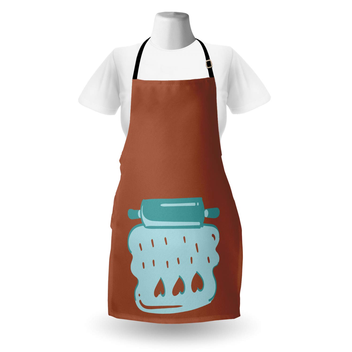 Ambesonne Personalized Chef Apron - Cartoon Baking & Cooking Design with Colorful Rolling Pin Dough Motif, Adjustable Neck Unisex Kitchen Bib for Adults (Cinnamon Seafoam) - Perfect for Home Cooks, Bakers & BBQ Grilling