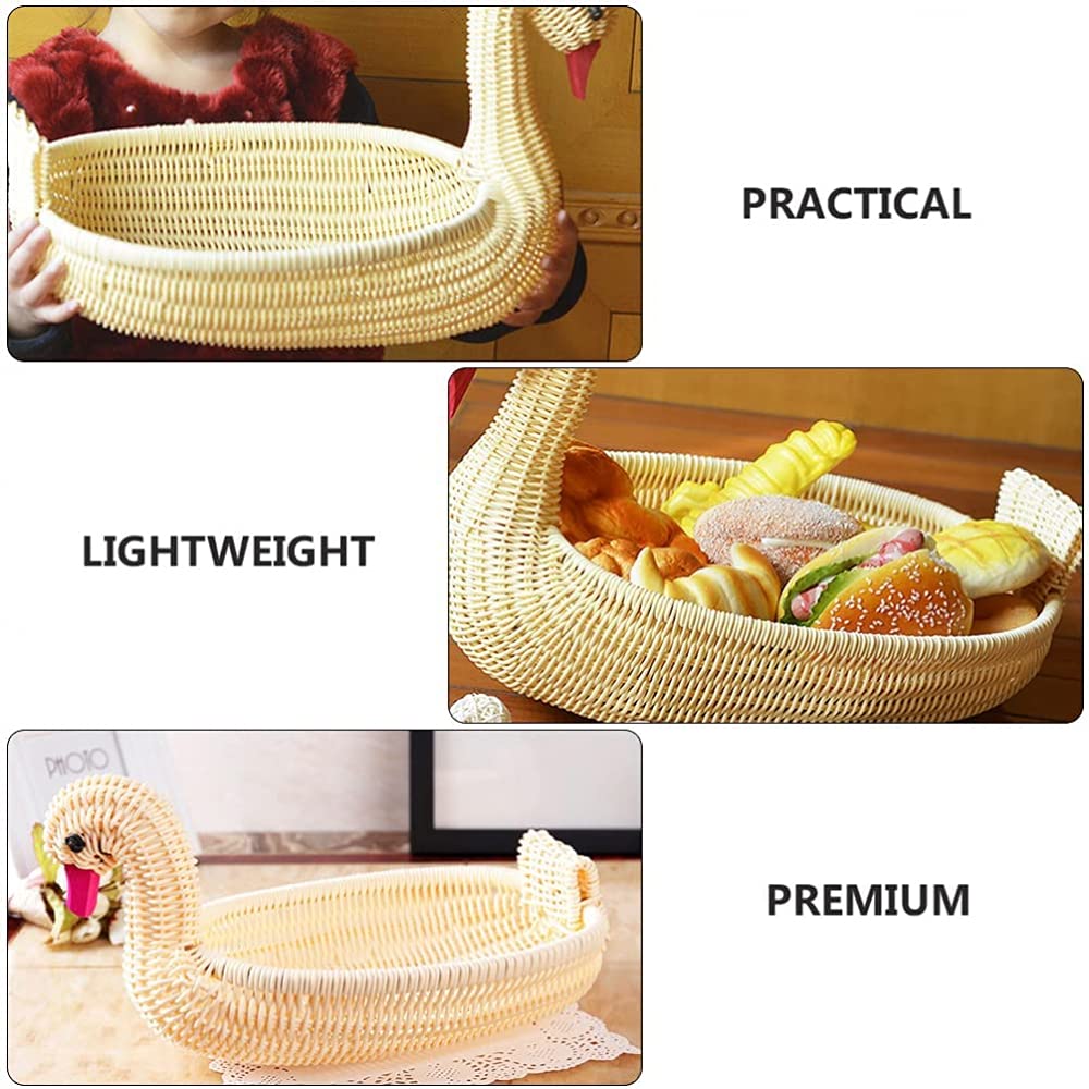 Duck-Shaped Wicker Bread Basket - Rattan Fruit Bowl for Kitchen & Dining Table | Food Storage Basket for Bread, Snacks, Fruits | Perfect for Picnics, Parties & Home Decor