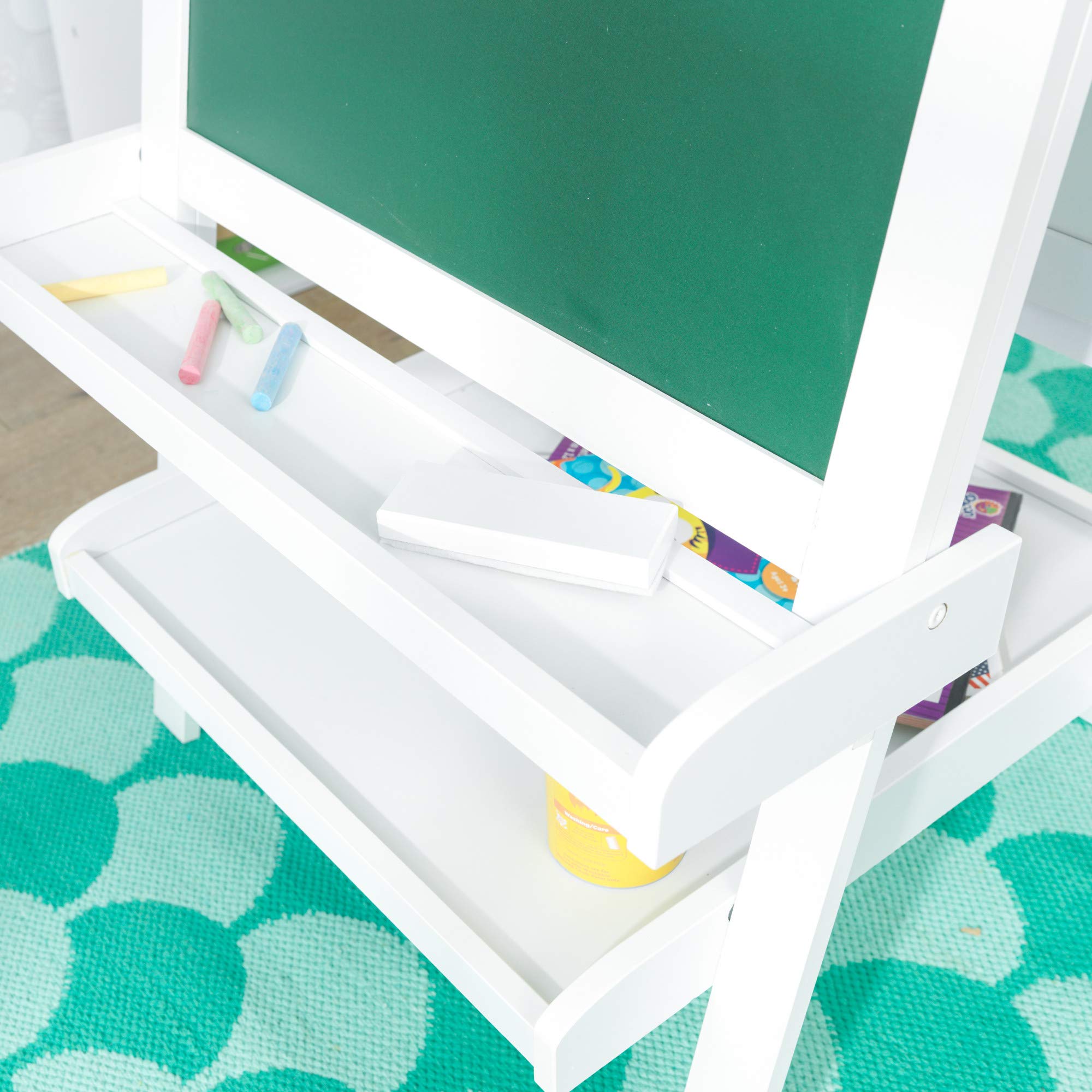 KidKraft Deluxe Wooden Art Easel with Chalkboard & Dry Erase Board, Paper Roll & Paint Cups - White Kids Art Station for Ages 3+ | Perfect for Home, Classroom & Creative Play